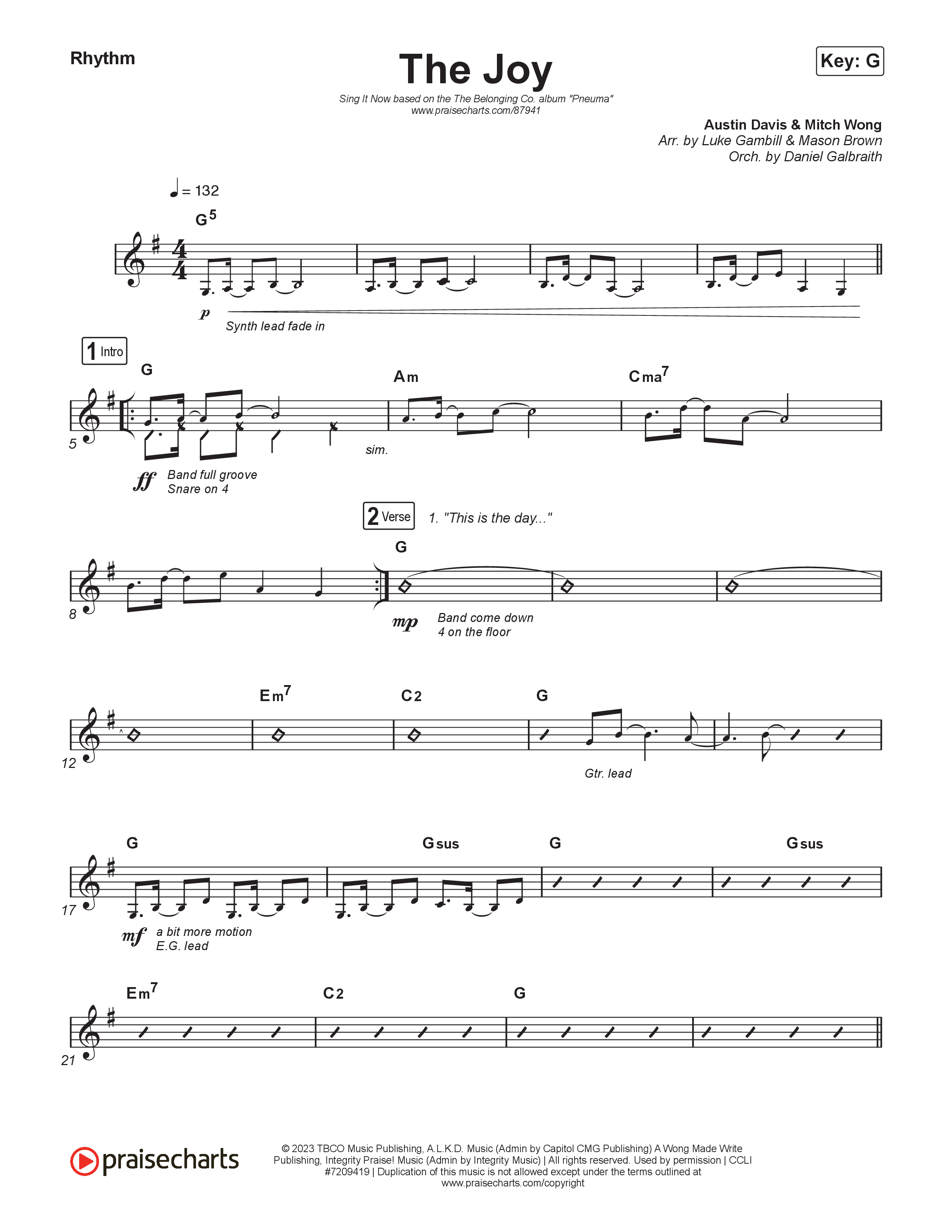 The Joy (Sing It Now) Rhythm Chart (The Belonging Co / Andrew Holt / Arr. Luke Gambill)