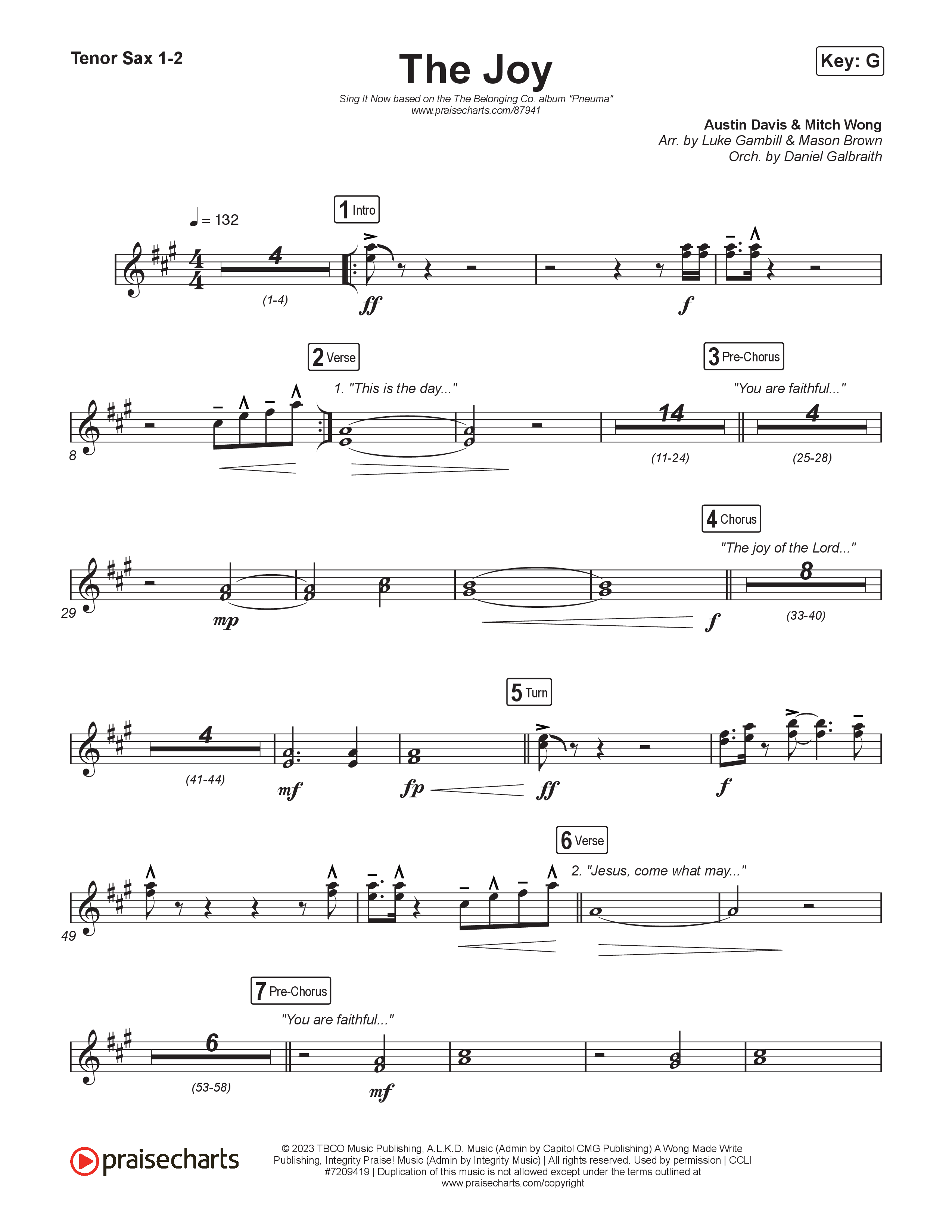 The Joy (Sing It Now) Tenor Sax 1/2 (The Belonging Co / Andrew Holt / Arr. Luke Gambill)