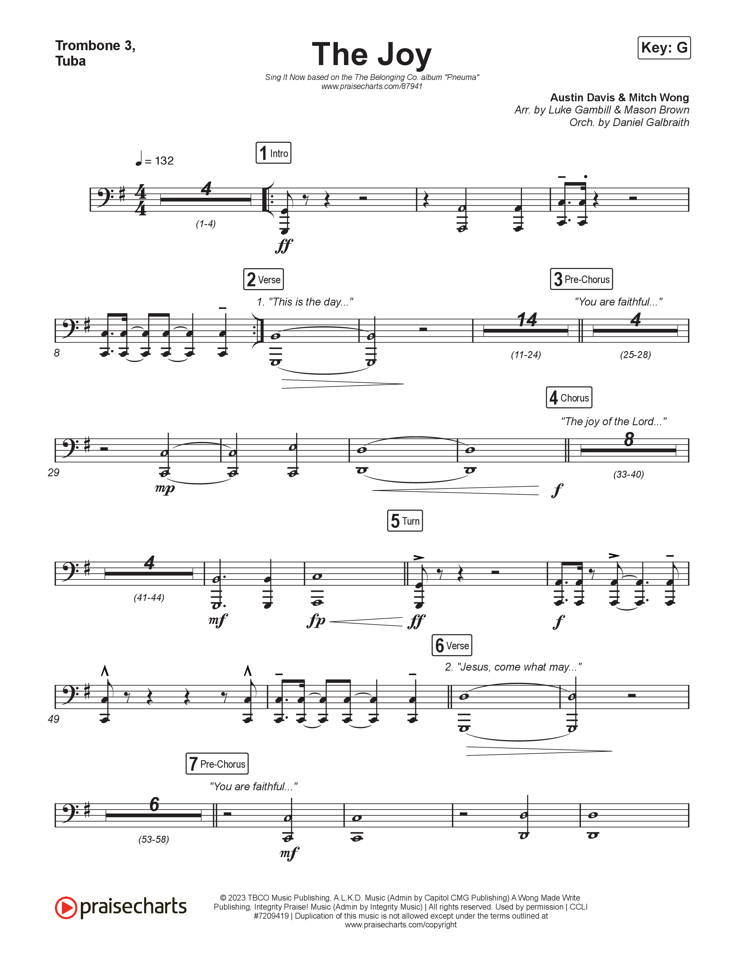 The Joy (Sing It Now) Trombone 3/Tuba (The Belonging Co / Andrew Holt / Arr. Luke Gambill)