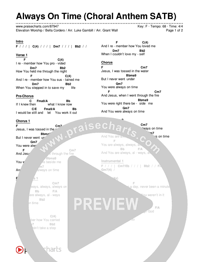 Always On Time (Choral Anthem SATB) Chords & Lyrics (Elevation Worship / Bella Cordero / Arr. Luke Gambill)