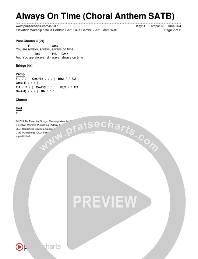 Always On Time (Choral Anthem SATB) Chords & Lyrics (Elevation Worship / Bella Cordero / Arr. Luke Gambill)