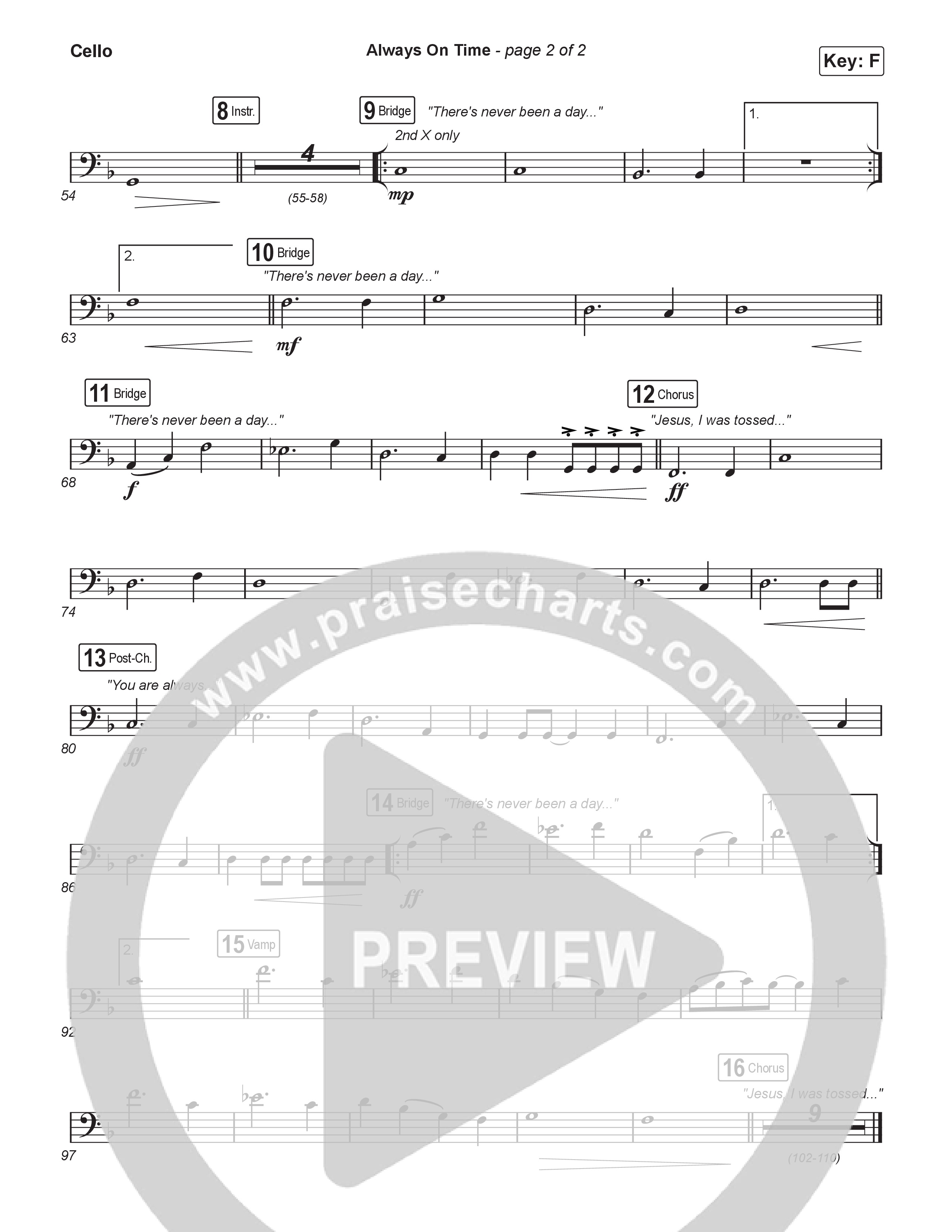 Always On Time (Choral Anthem SATB) Cello (Elevation Worship / Bella Cordero / Arr. Luke Gambill)