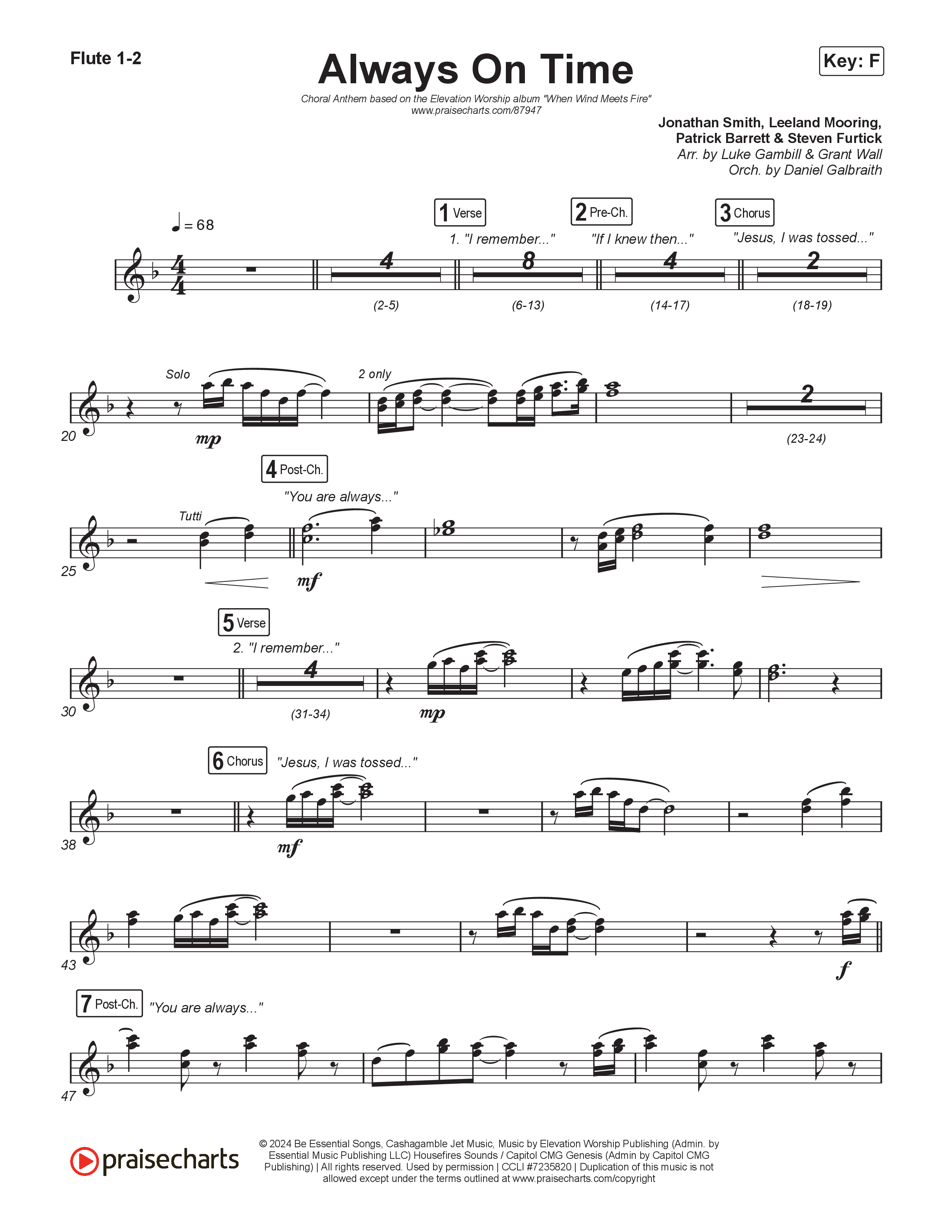 Always On Time (Choral Anthem SATB) Flute 1,2 (Elevation Worship / Bella Cordero / Arr. Luke Gambill)