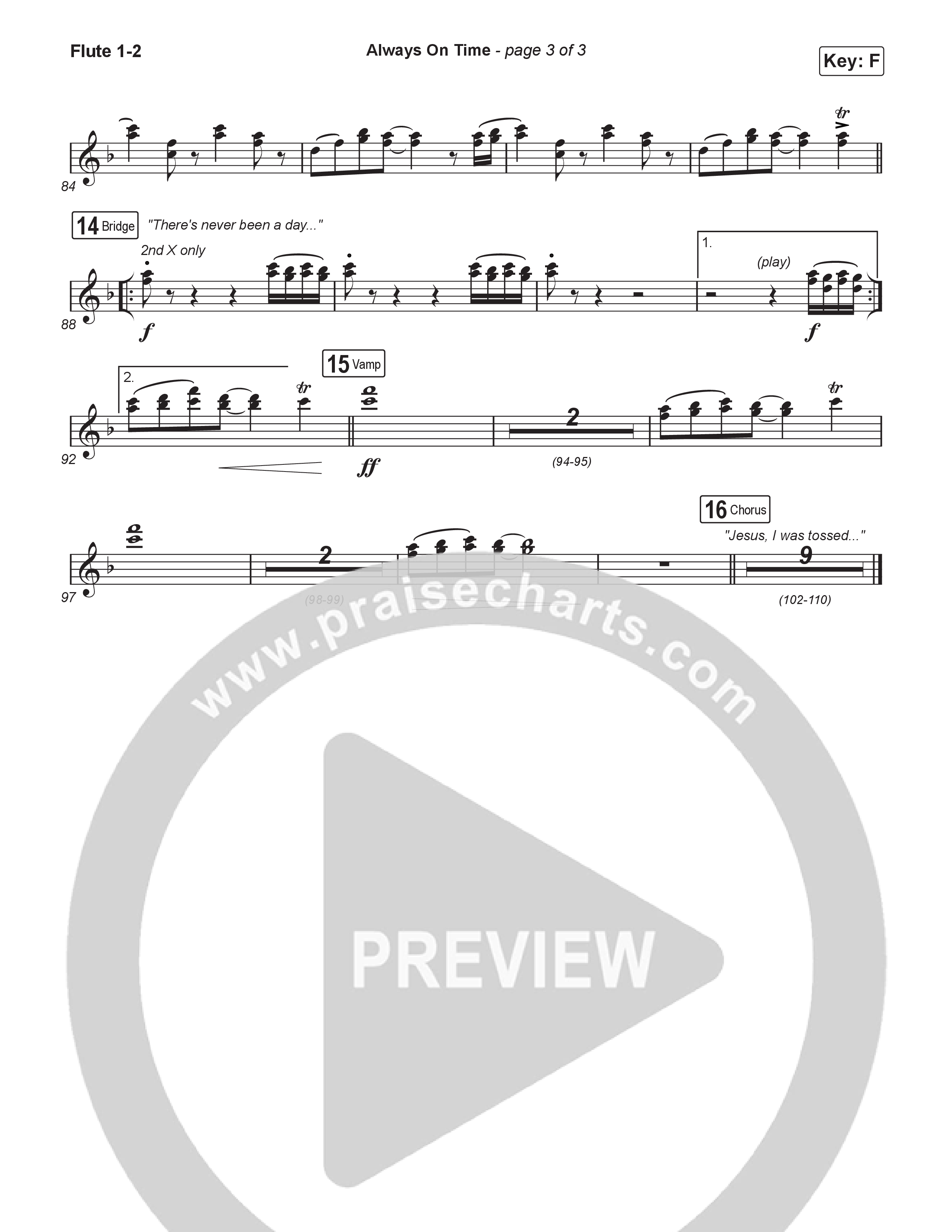Always On Time (Choral Anthem SATB) Flute 1,2 (Elevation Worship / Bella Cordero / Arr. Luke Gambill)