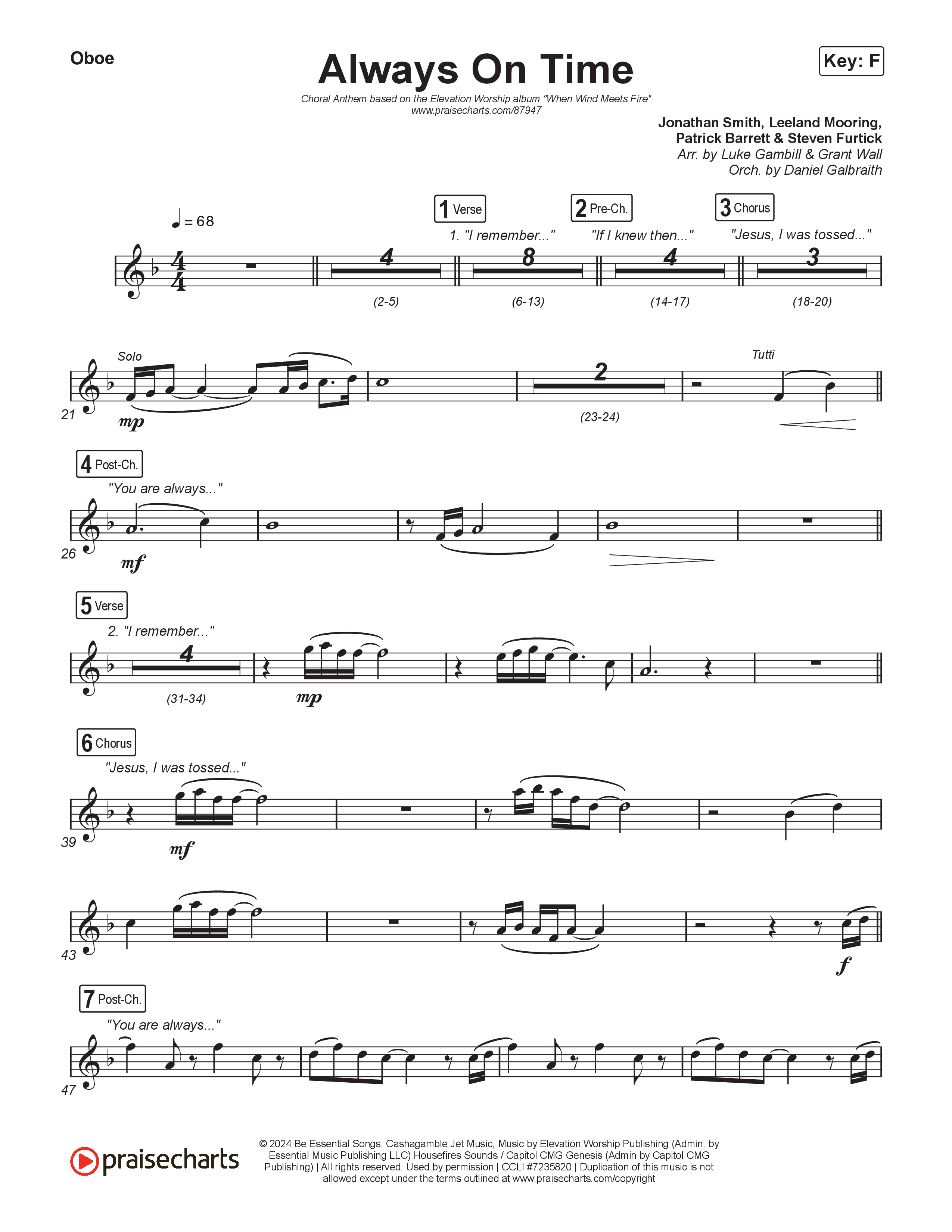 Always On Time (Choral Anthem SATB) Oboe (Elevation Worship / Bella Cordero / Arr. Luke Gambill)
