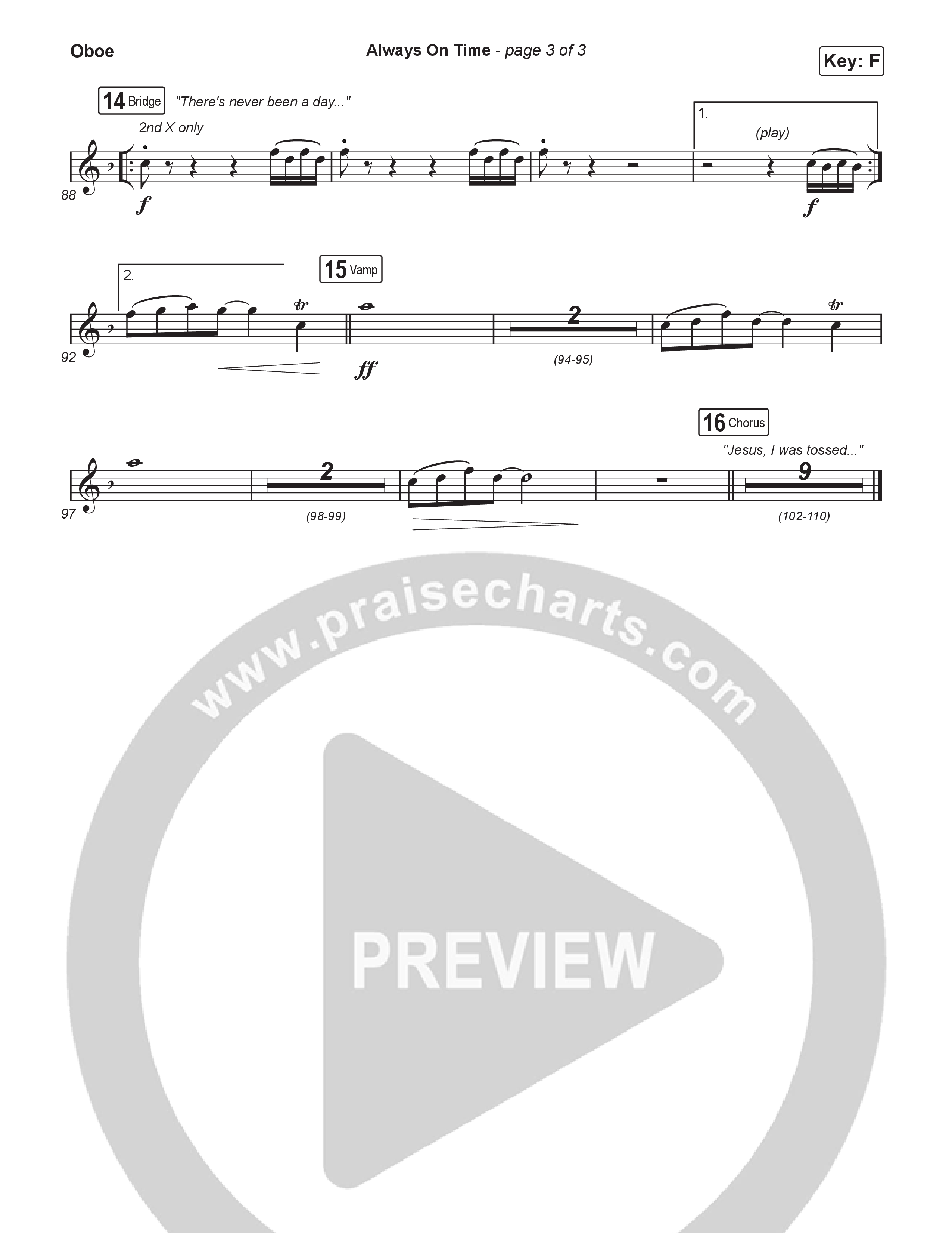 Always On Time (Choral Anthem SATB) Oboe (Elevation Worship / Bella Cordero / Arr. Luke Gambill)