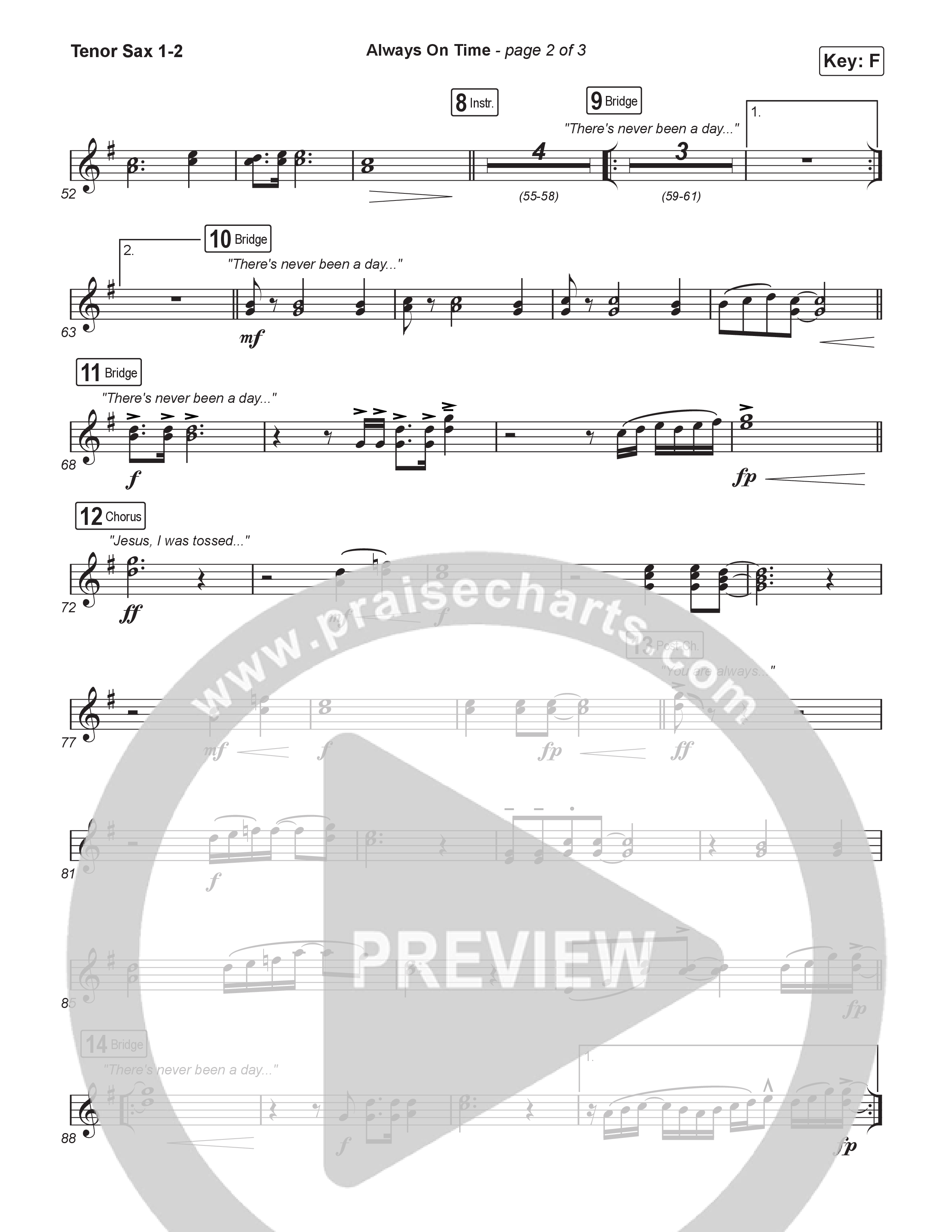 Always On Time (Choral Anthem SATB) Tenor Sax 1,2 (Elevation Worship / Bella Cordero / Arr. Luke Gambill)