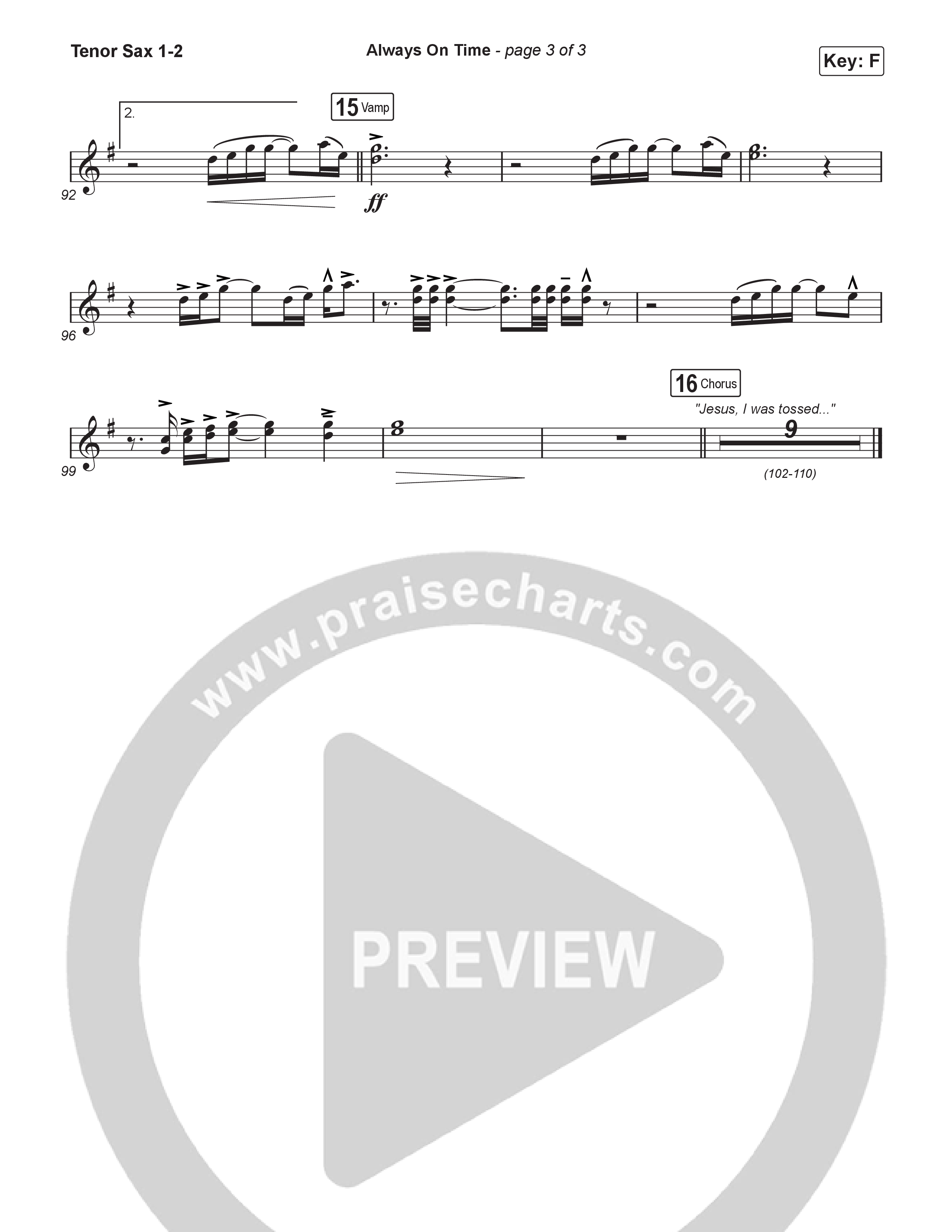 Always On Time (Choral Anthem SATB) Tenor Sax 1,2 (Elevation Worship / Bella Cordero / Arr. Luke Gambill)
