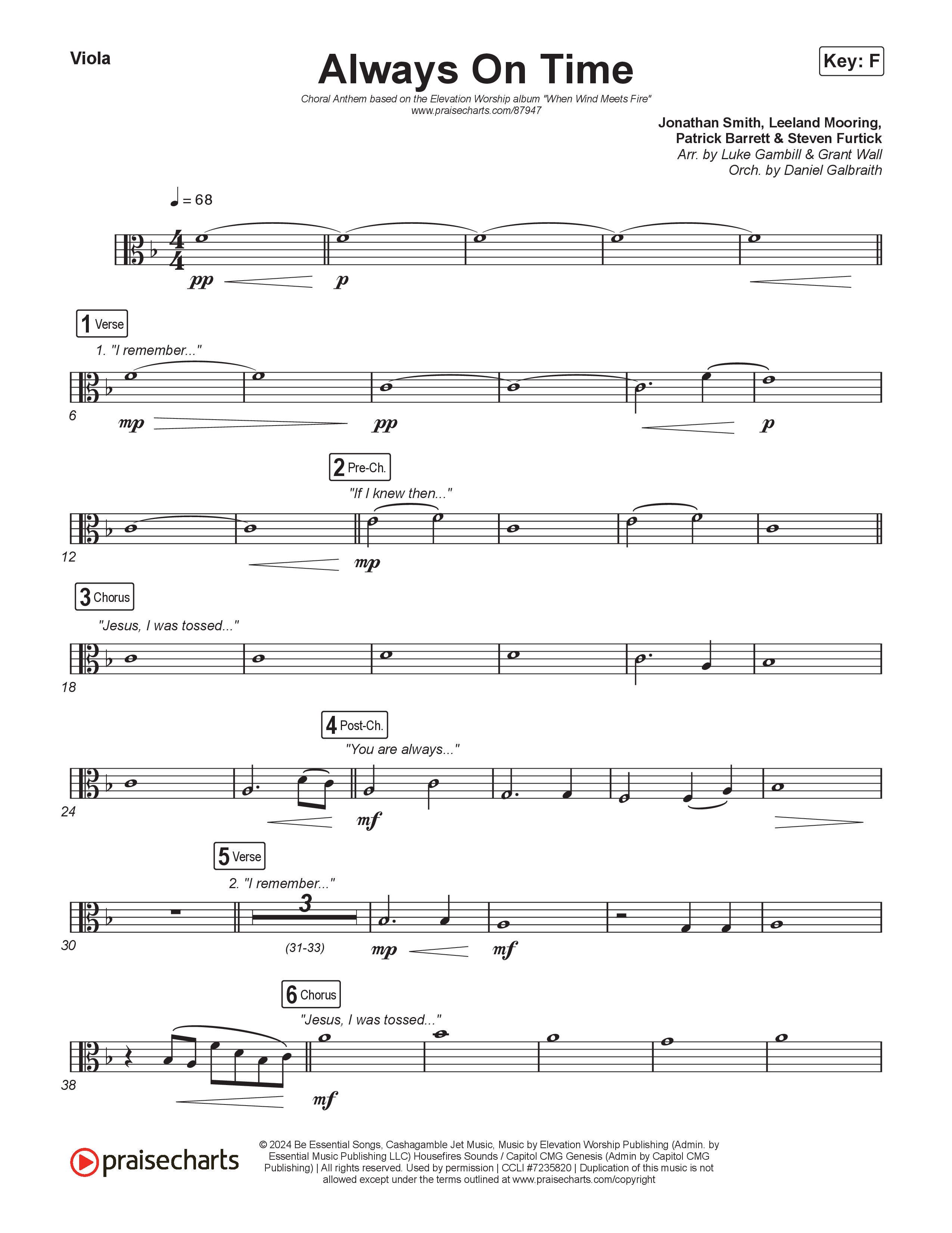 Always On Time (Choral Anthem SATB) Viola (Elevation Worship / Bella Cordero / Arr. Luke Gambill)