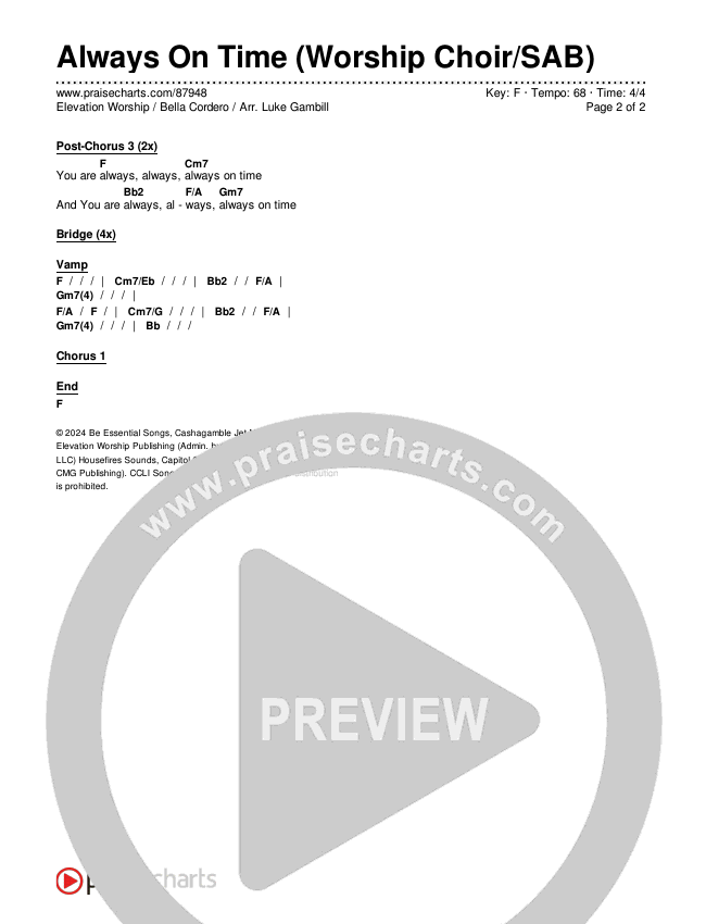 Always On Time (Worship Choir/SAB) Chords & Lyrics (Elevation Worship / Bella Cordero / Arr. Luke Gambill)