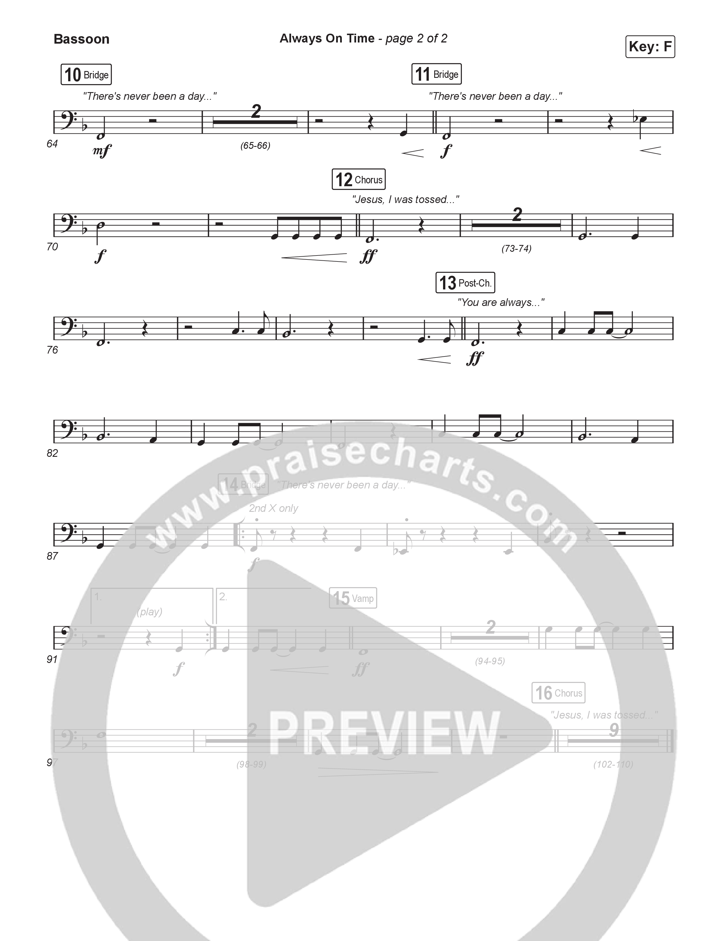 Always On Time (Worship Choir/SAB) Bassoon (Elevation Worship / Bella Cordero / Arr. Luke Gambill)