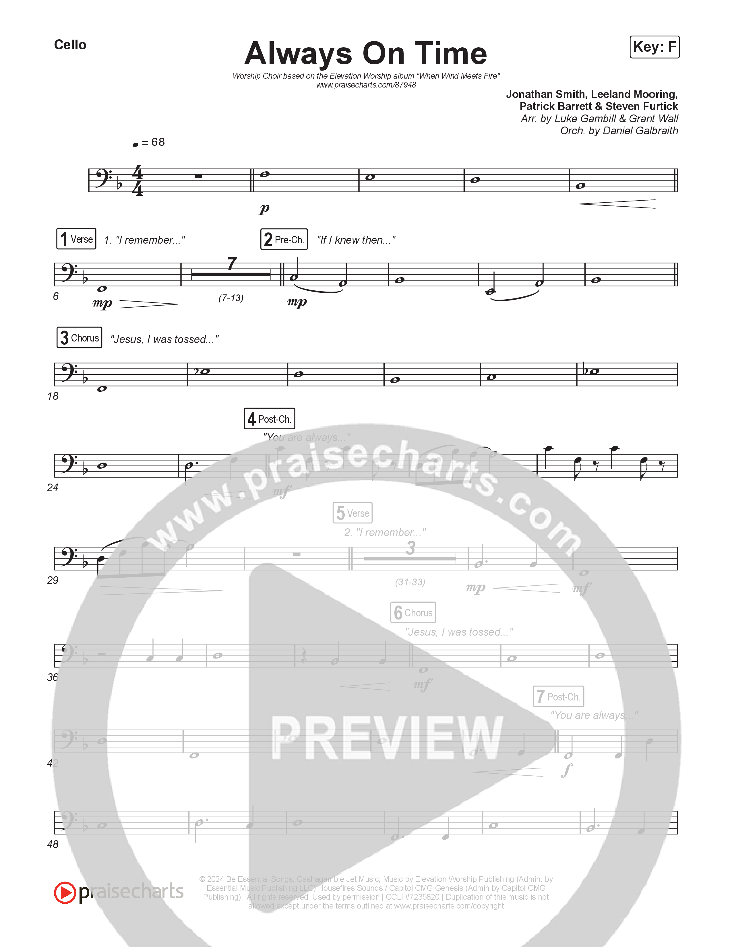 Always On Time (Worship Choir/SAB) Cello (Elevation Worship / Bella Cordero / Arr. Luke Gambill)