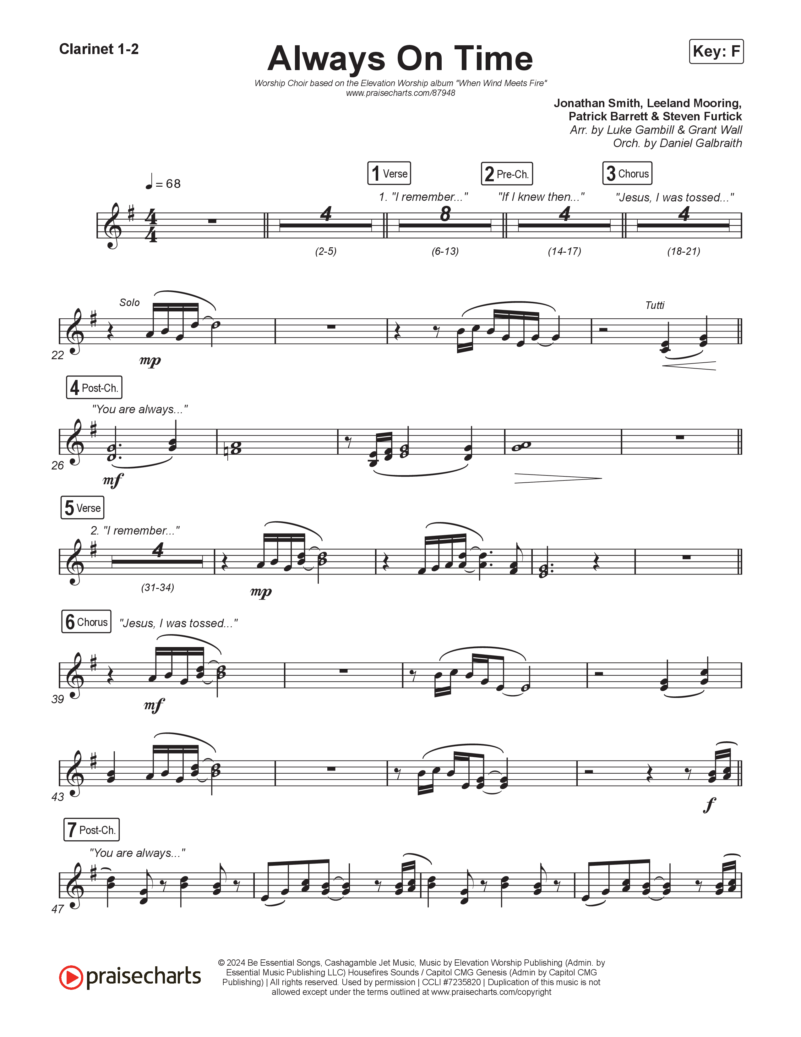 Always On Time (Worship Choir/SAB) Clarinet 1/2 (Elevation Worship / Bella Cordero / Arr. Luke Gambill)