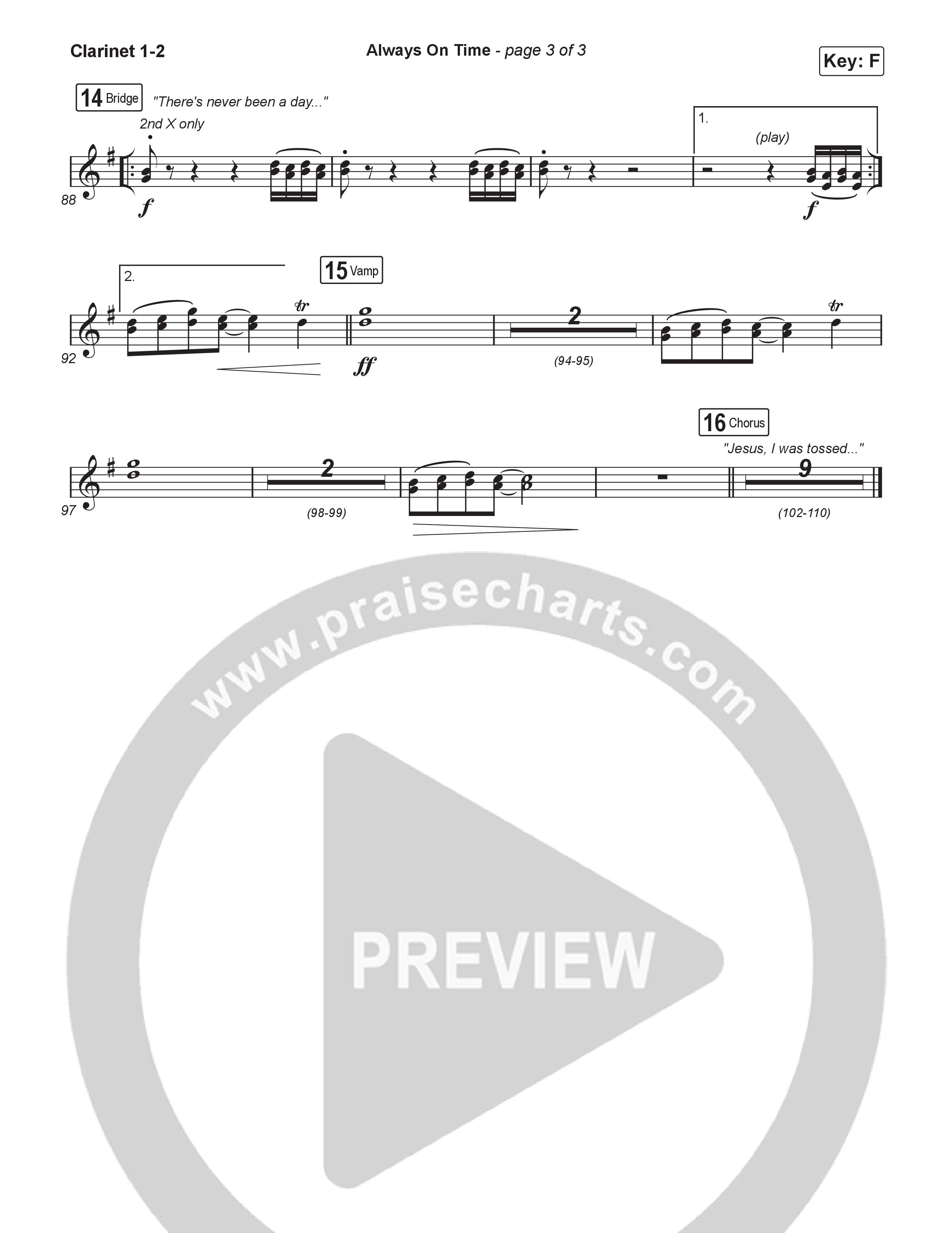 Always On Time (Worship Choir/SAB) Clarinet 1/2 (Elevation Worship / Bella Cordero / Arr. Luke Gambill)