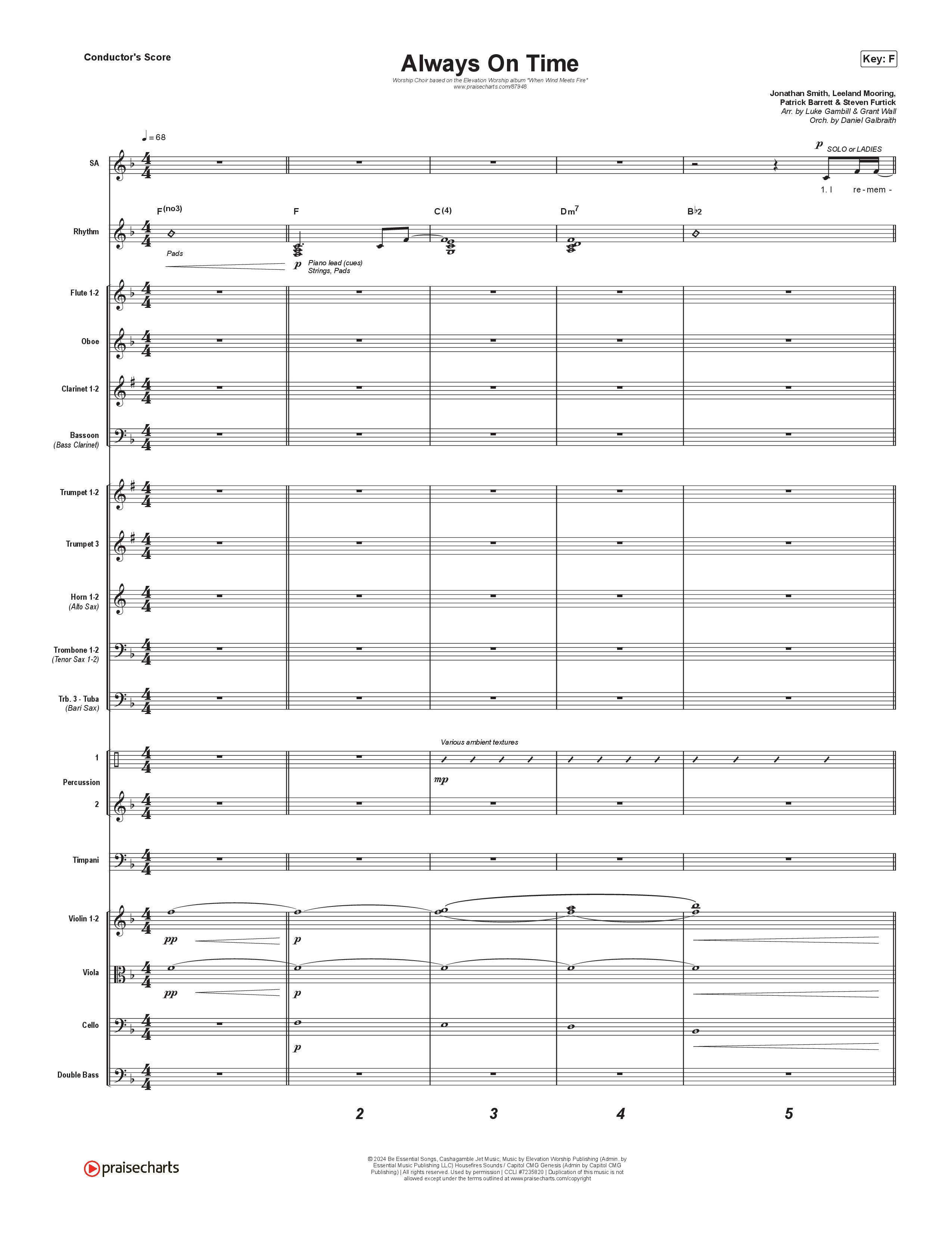 Always On Time (Worship Choir/SAB) Conductor's Score (Elevation Worship / Bella Cordero / Arr. Luke Gambill)