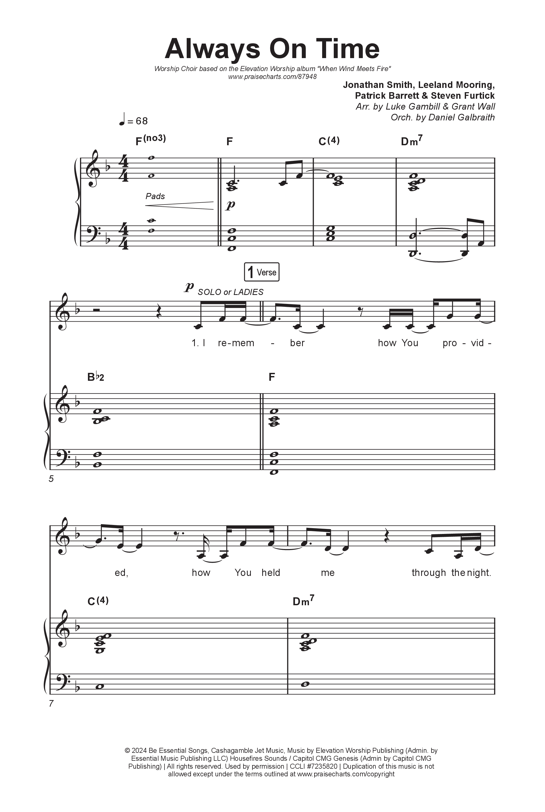 Always On Time (Worship Choir/SAB) Octavo (SAB & Pno) (Elevation Worship / Bella Cordero / Arr. Luke Gambill)