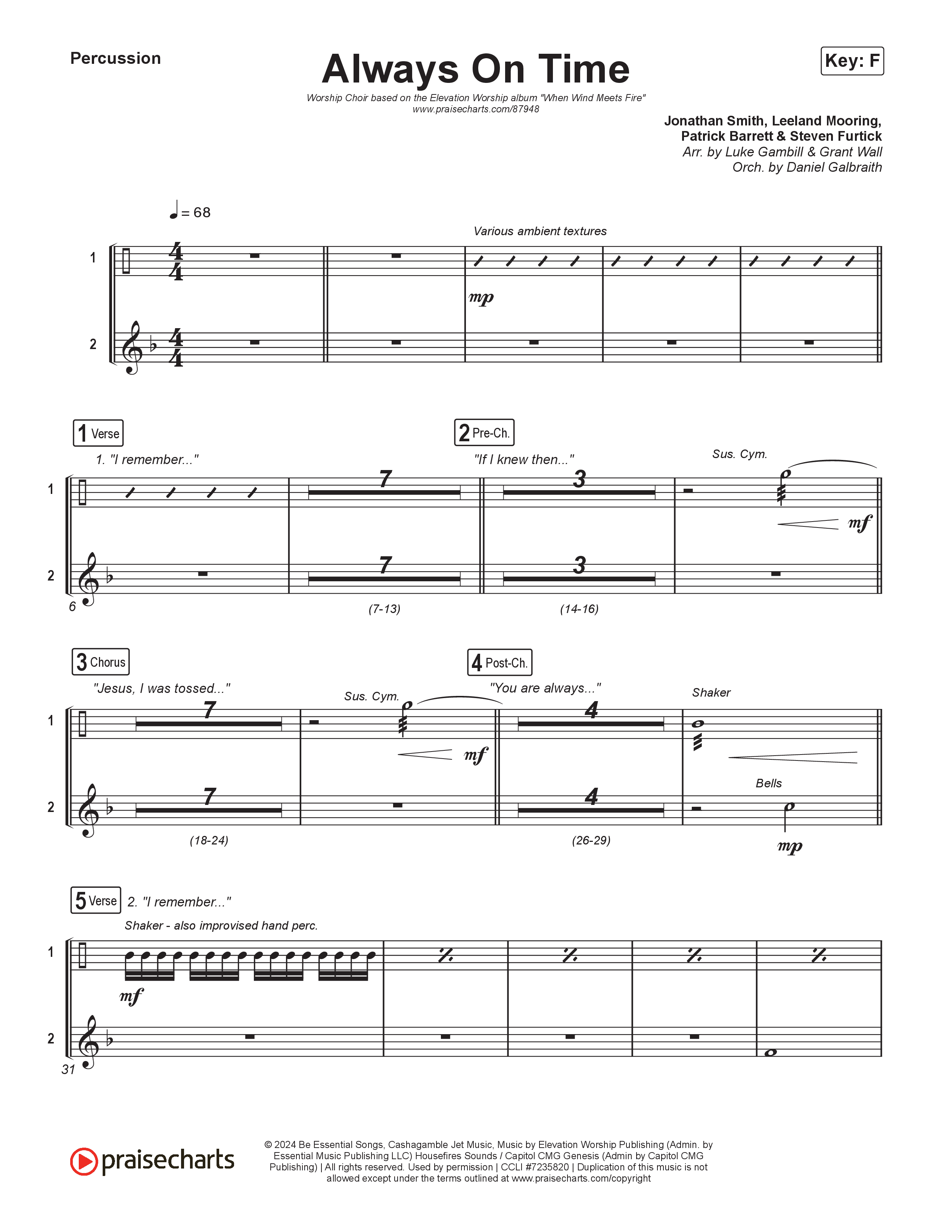 Always On Time (Worship Choir/SAB) Percussion (Elevation Worship / Bella Cordero / Arr. Luke Gambill)