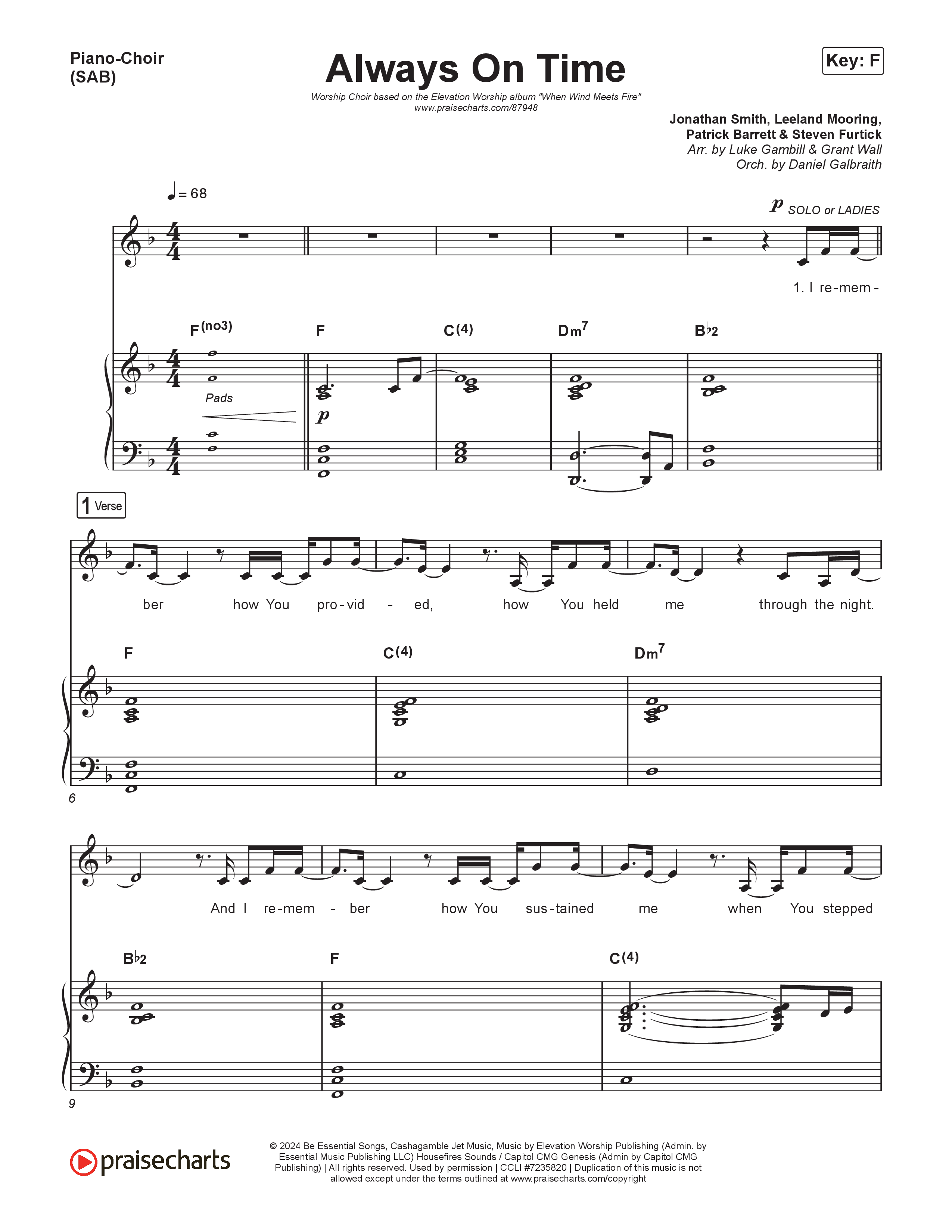 Always On Time (Worship Choir/SAB) Piano/Choir (SAB) (Elevation Worship / Bella Cordero / Arr. Luke Gambill)