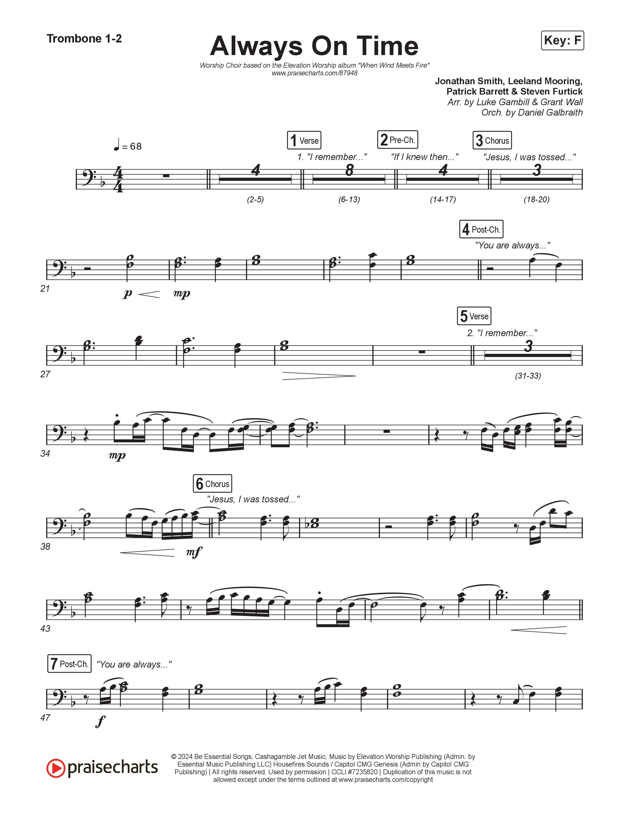 Always On Time (Worship Choir/SAB) Trombone 1/2 (Elevation Worship / Bella Cordero / Arr. Luke Gambill)