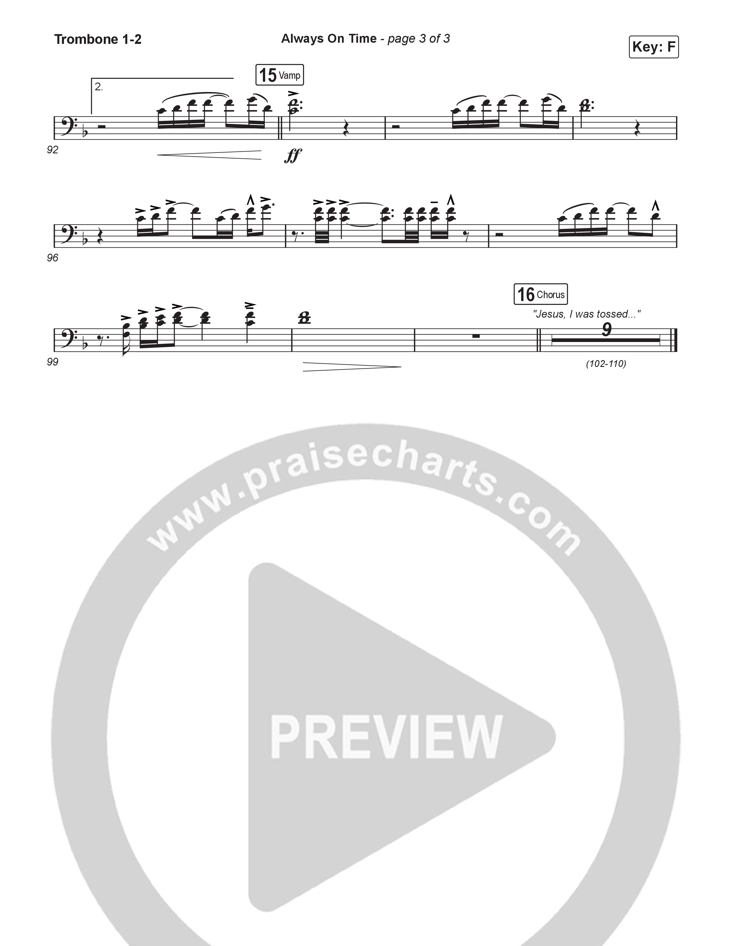 Always On Time (Worship Choir/SAB) Trombone 1/2 (Elevation Worship / Bella Cordero / Arr. Luke Gambill)