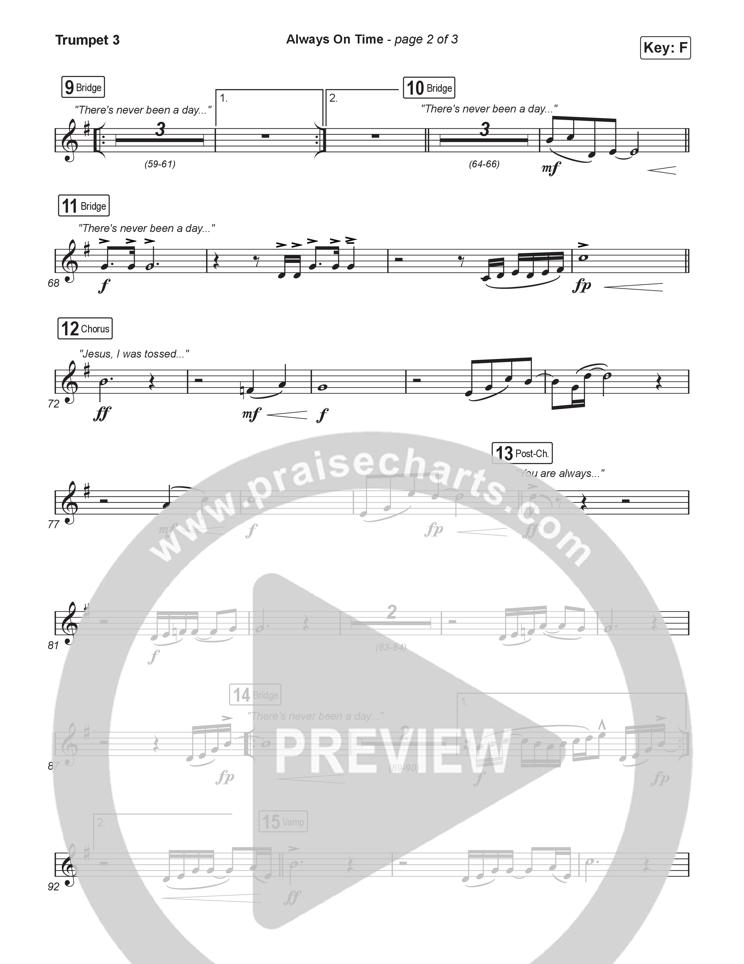 Always On Time (Worship Choir/SAB) Trumpet 3 (Elevation Worship / Bella Cordero / Arr. Luke Gambill)