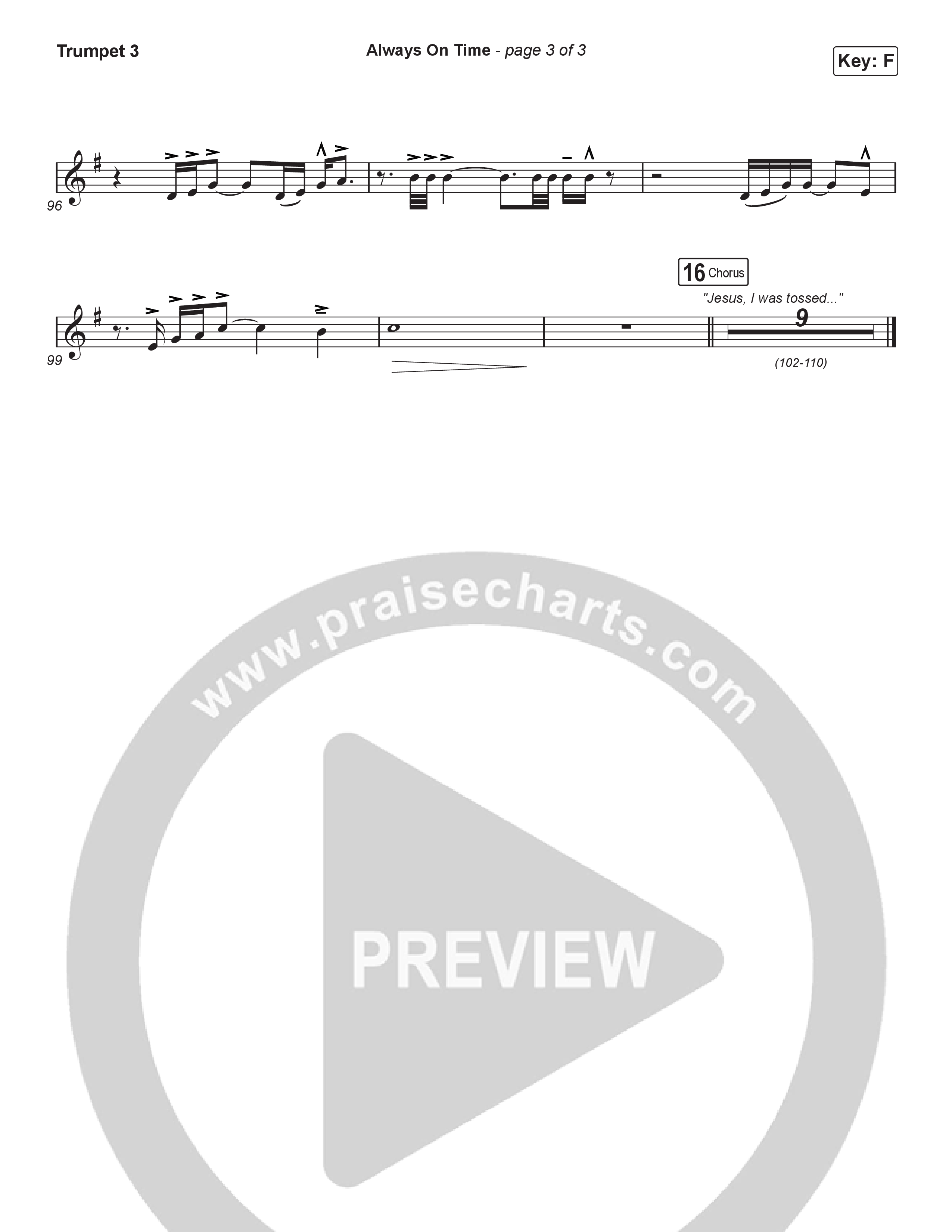 Always On Time (Worship Choir/SAB) Trumpet 3 (Elevation Worship / Bella Cordero / Arr. Luke Gambill)