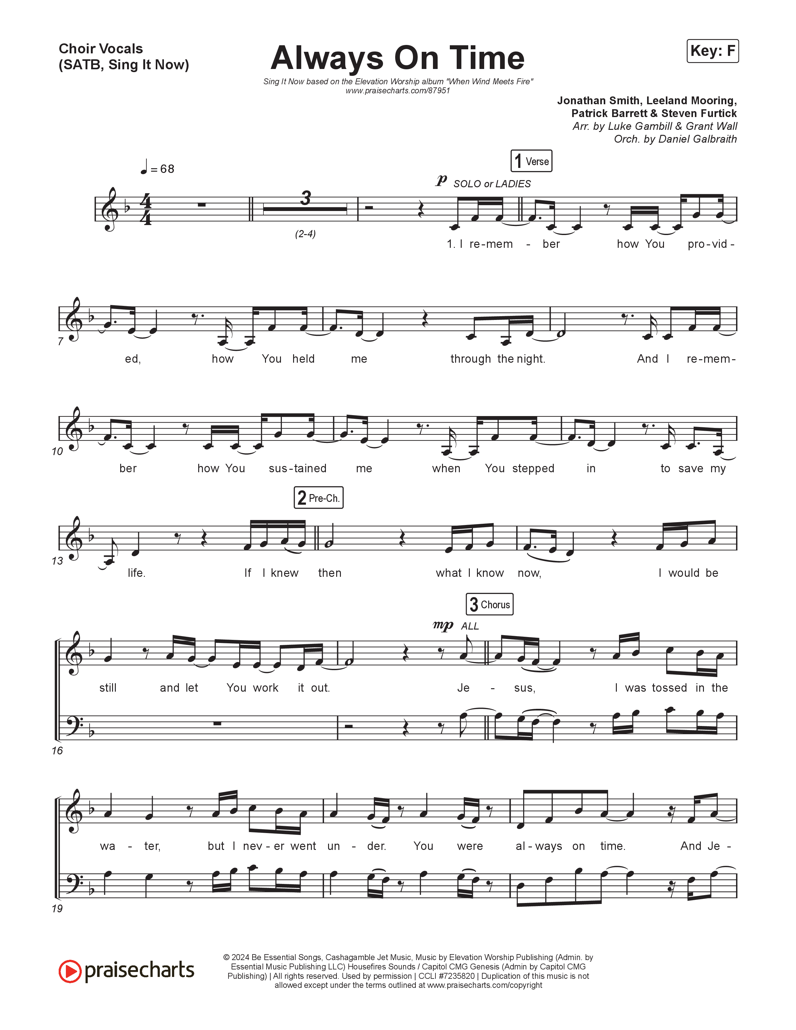 Always On Time (Sing It Now) Choir Sheet (SATB) (Elevation Worship / Bella Cordero / Arr. Luke Gambill)