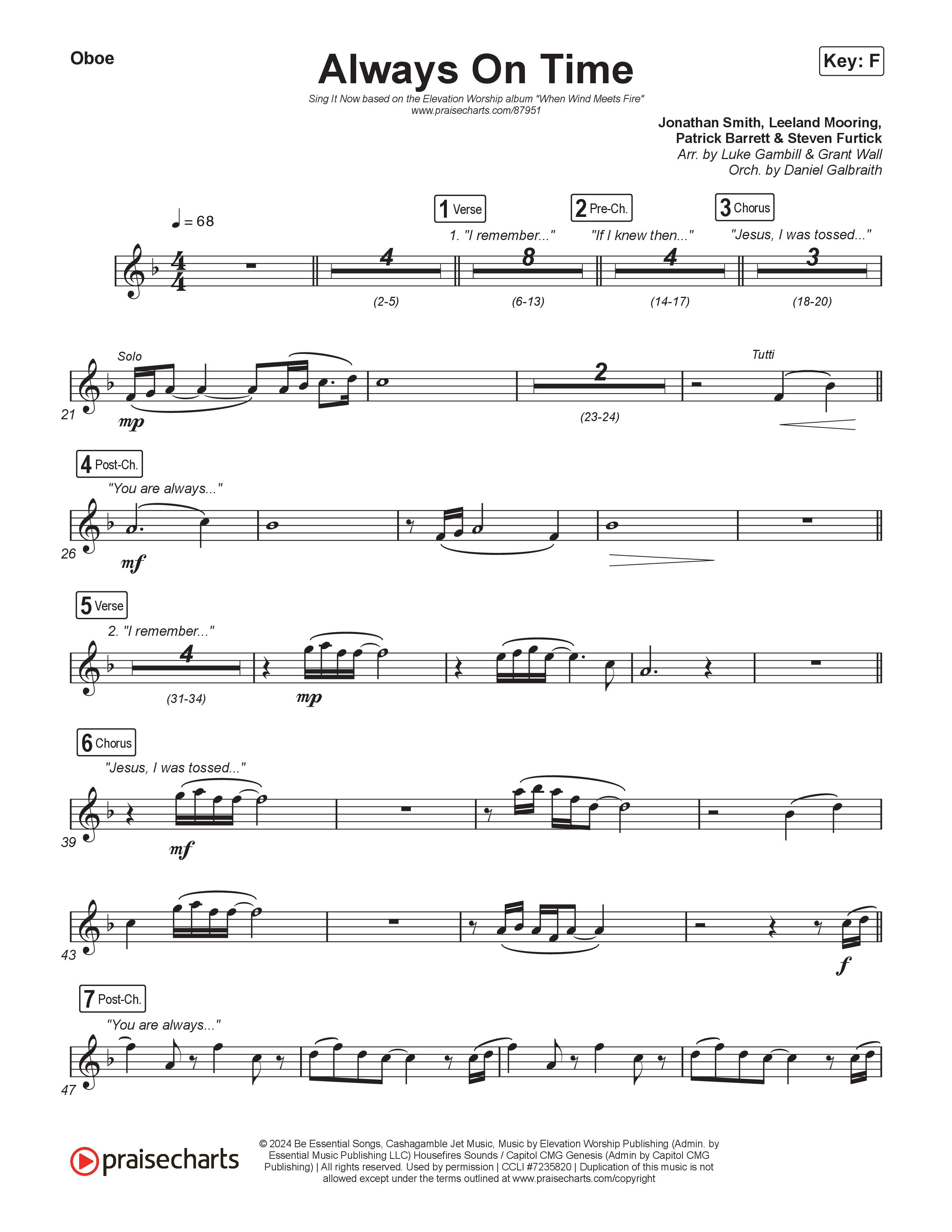 Always On Time (Sing It Now) Oboe (Elevation Worship / Bella Cordero / Arr. Luke Gambill)