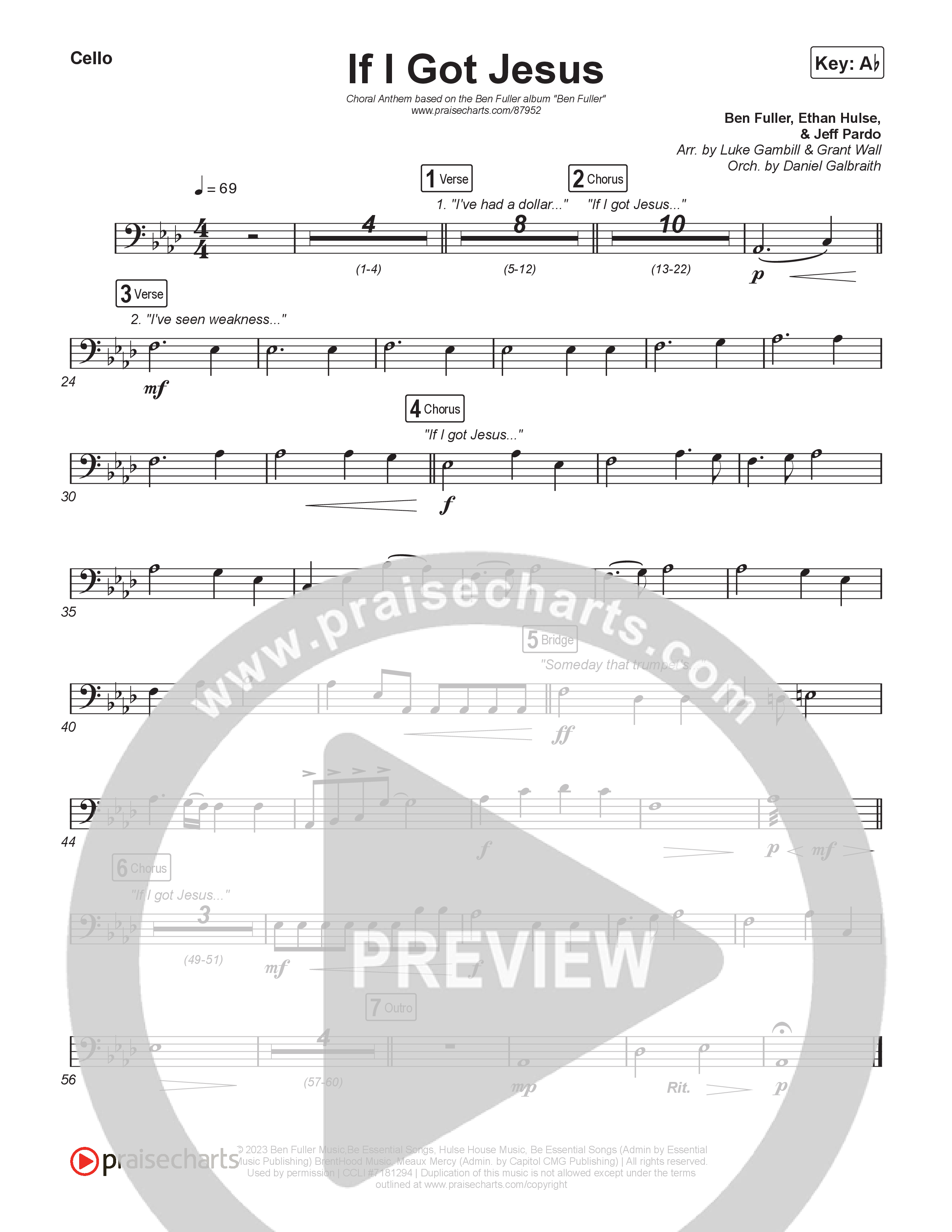 If I Got Jesus (Choral Anthem SATB) Cello (Ben Fuller / Arr. Luke Gambill)