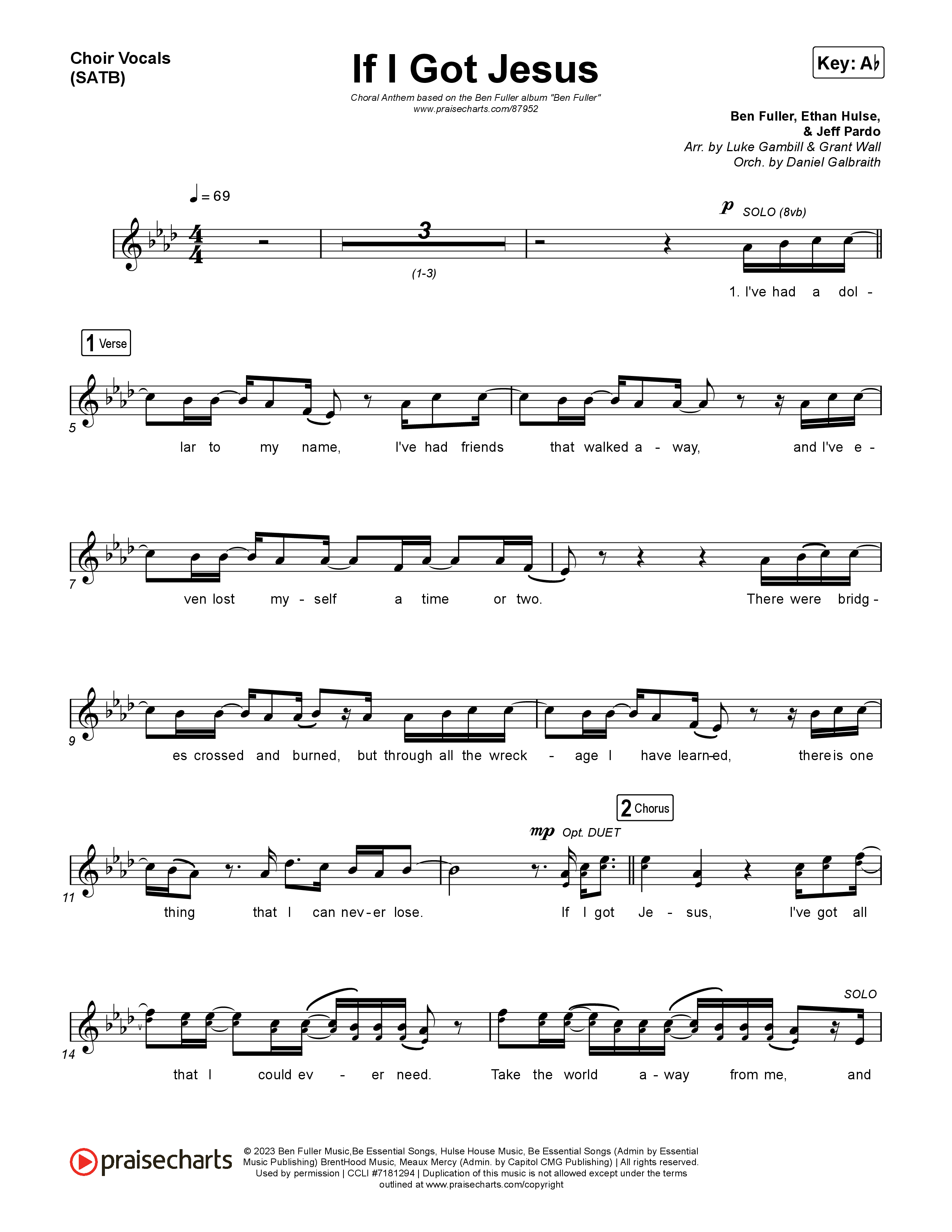 If I Got Jesus (Choral Anthem SATB) Choir Sheet (SATB) (Ben Fuller / Arr. Luke Gambill)