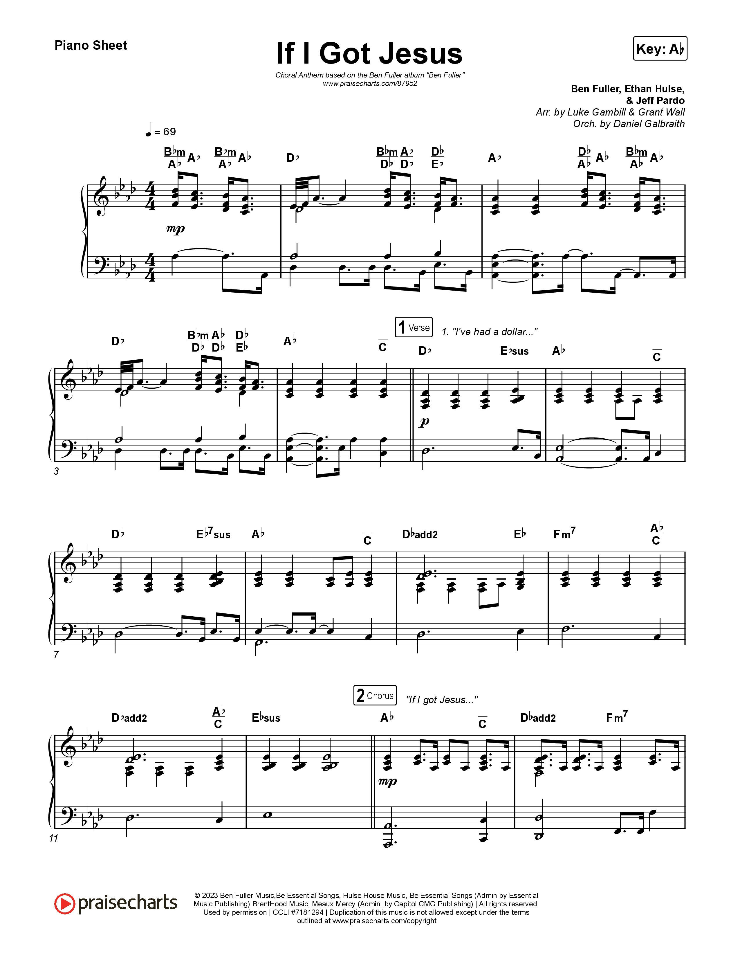 If I Got Jesus (Choral Anthem SATB) Piano Sheet (Ben Fuller / Arr. Luke Gambill)