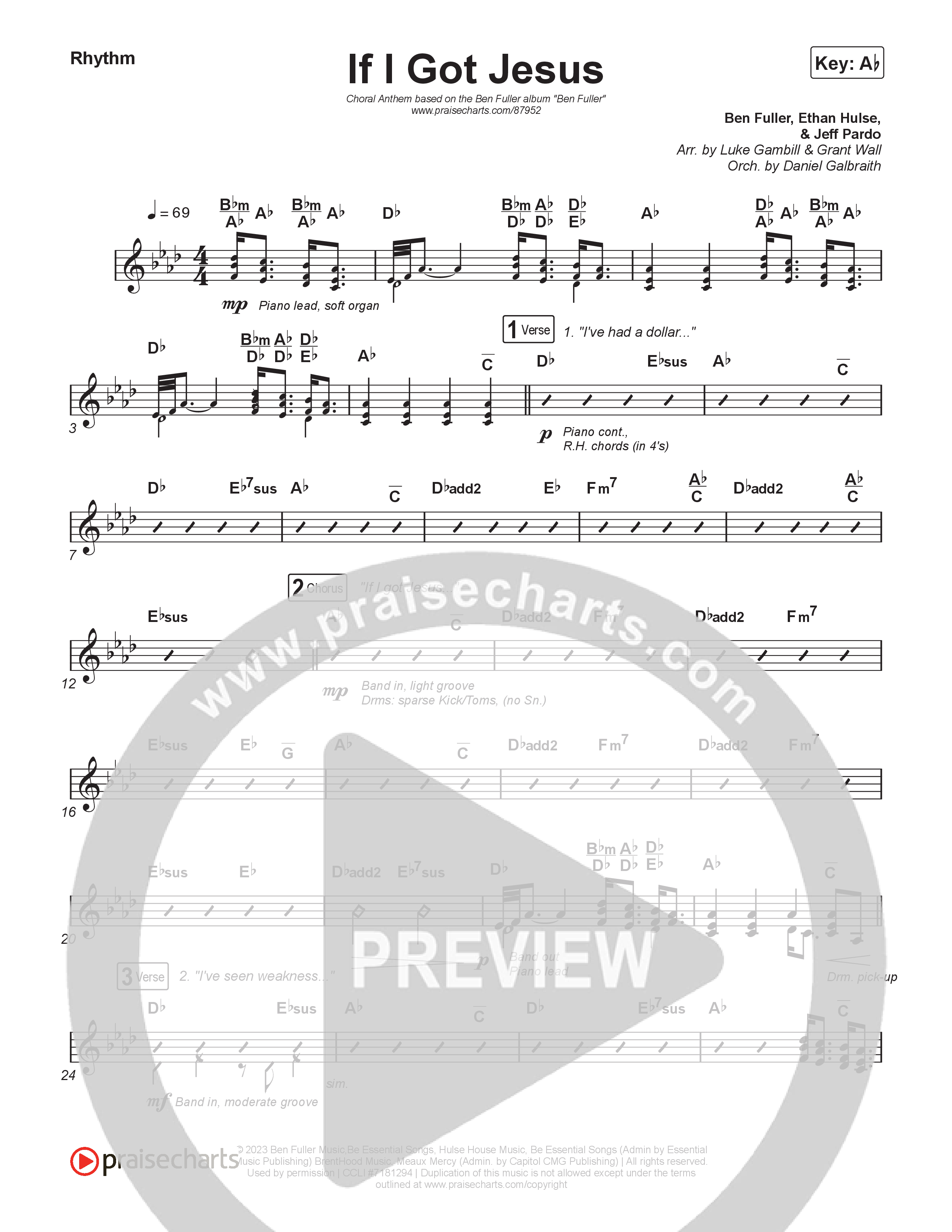 If I Got Jesus (Choral Anthem SATB) Rhythm Chart (Ben Fuller / Arr. Luke Gambill)