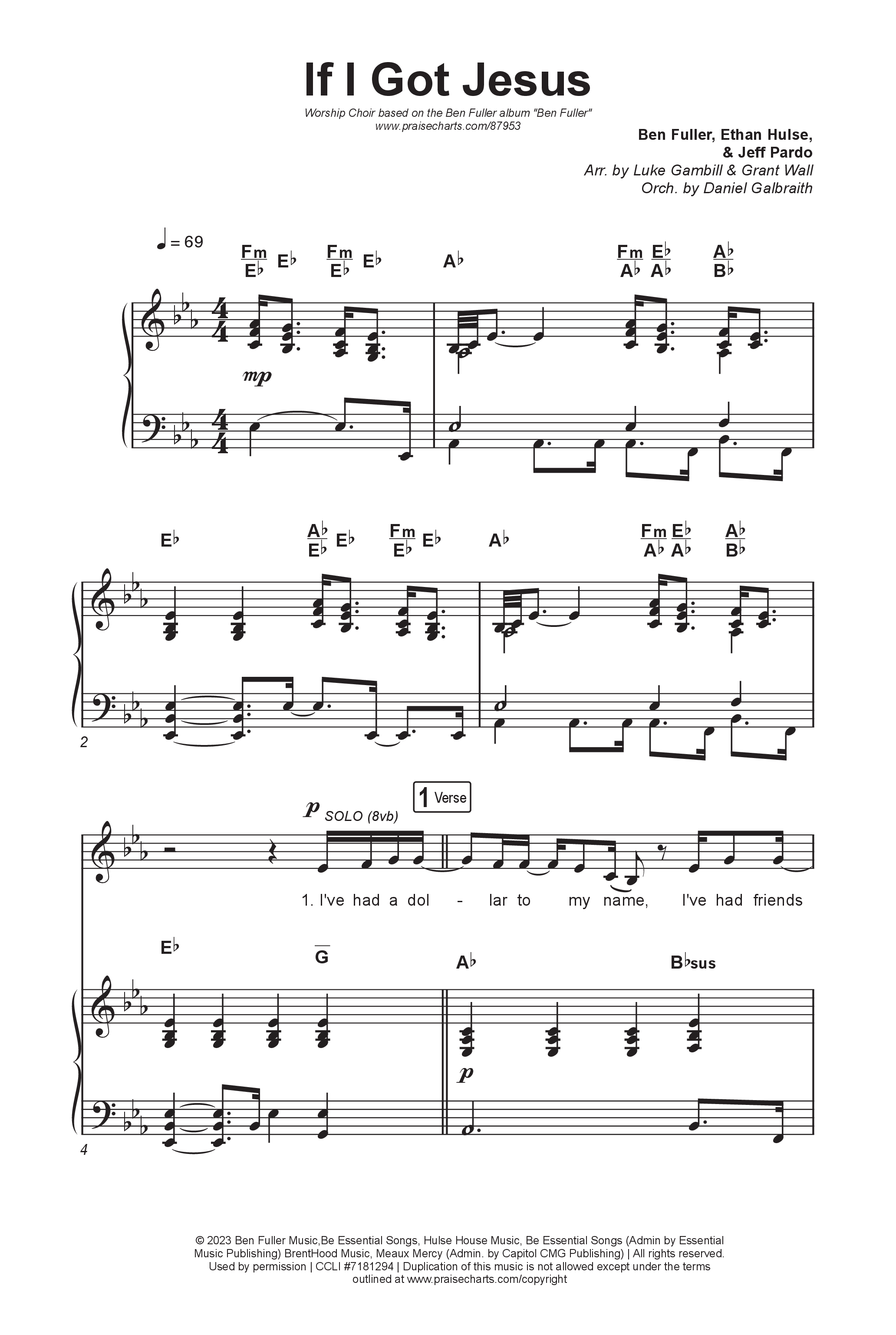 If I Got Jesus (Worship Choir/SAB) Octavo (SAB & Pno) (Ben Fuller / Arr. Luke Gambill)