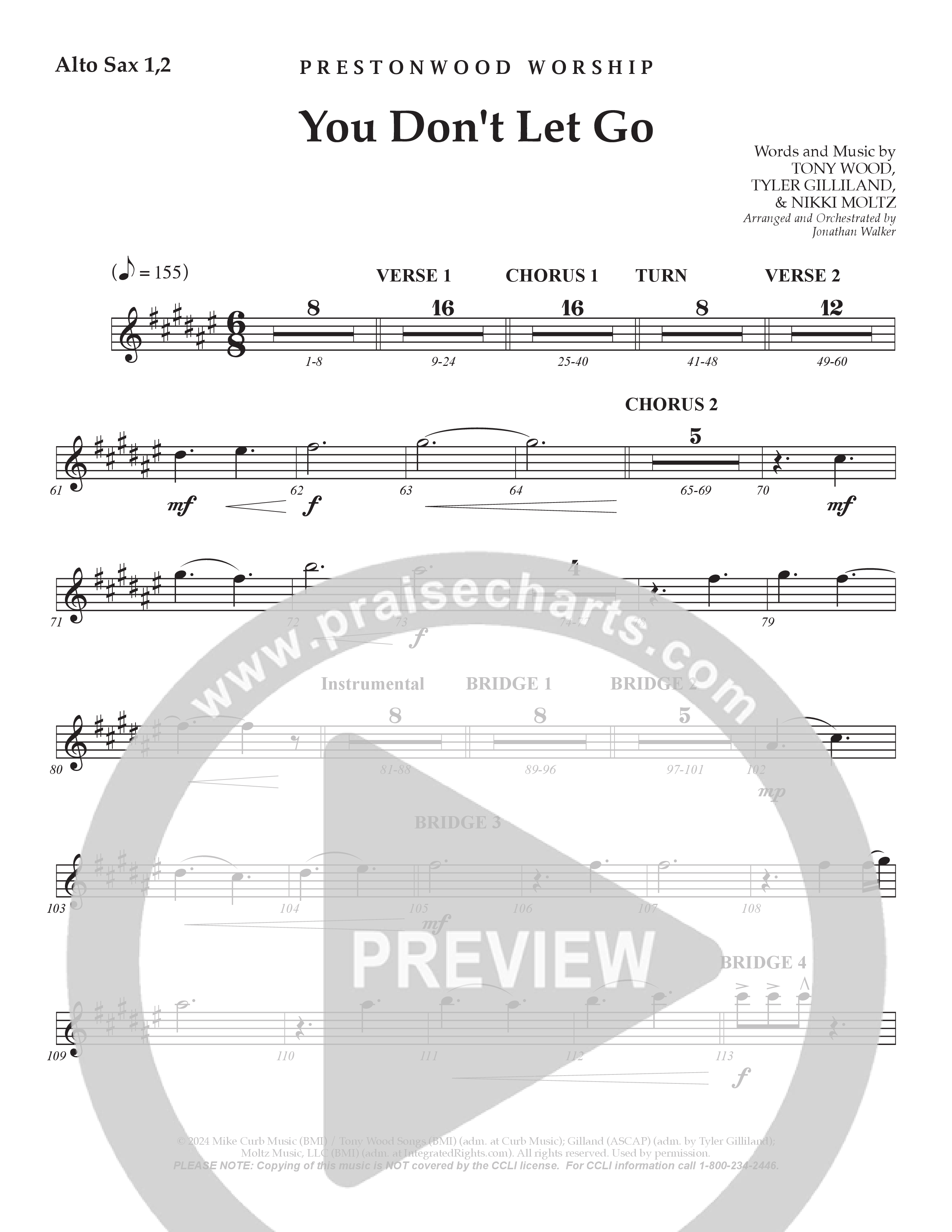 You Don't Let Go (Choral Anthem SATB) Alto Sax (Prestonwood Worship / Arr. Jonathan Walker)