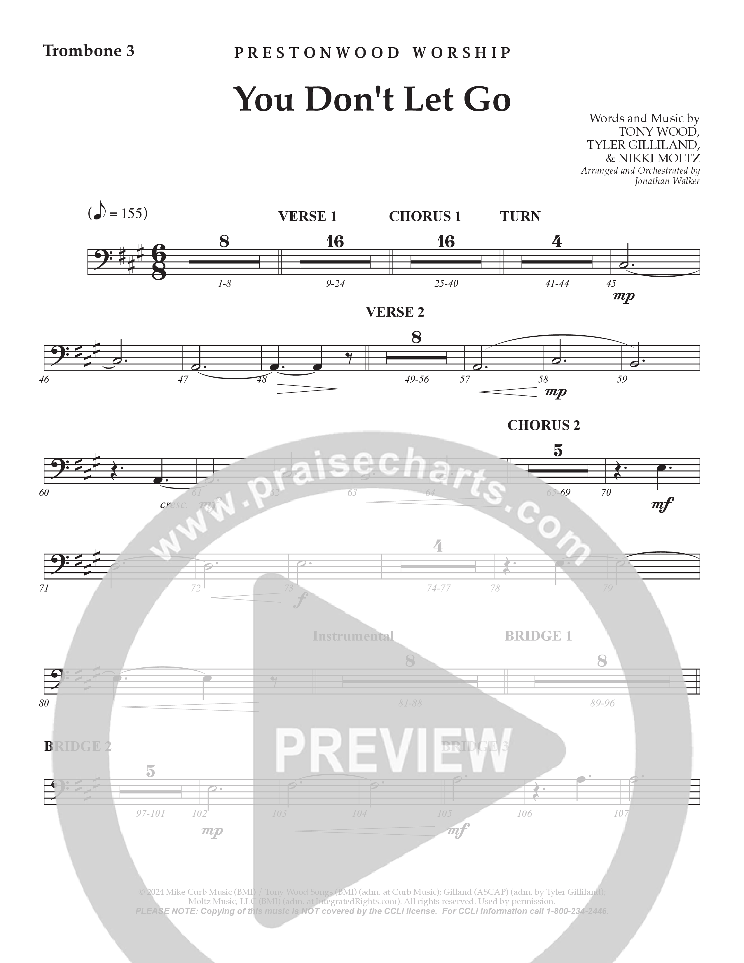 You Don't Let Go (Choral Anthem SATB) Trombone 3 (Prestonwood Worship / Arr. Jonathan Walker)