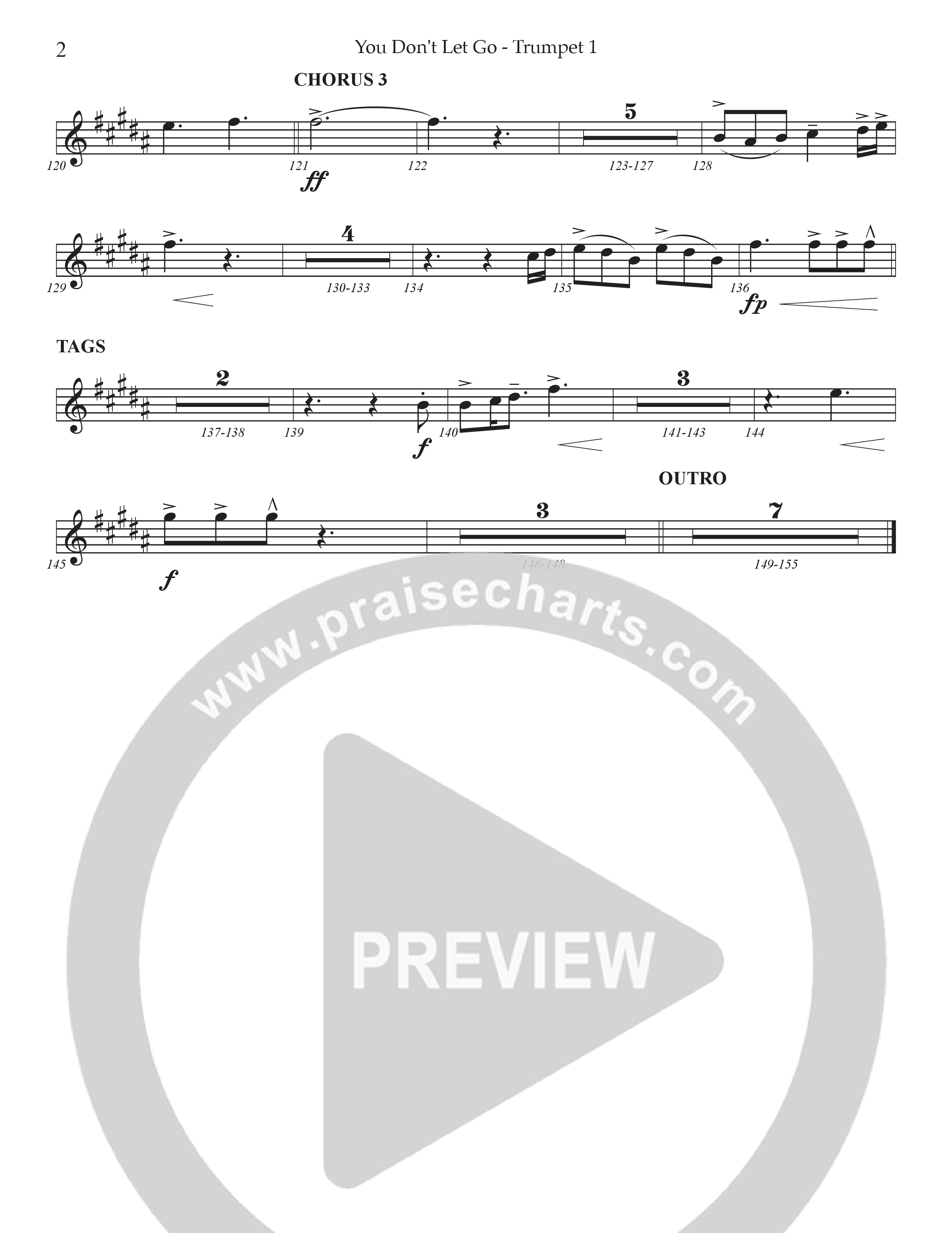 You Don't Let Go (Choral Anthem SATB) Trumpet 1 (Prestonwood Worship / Arr. Jonathan Walker)
