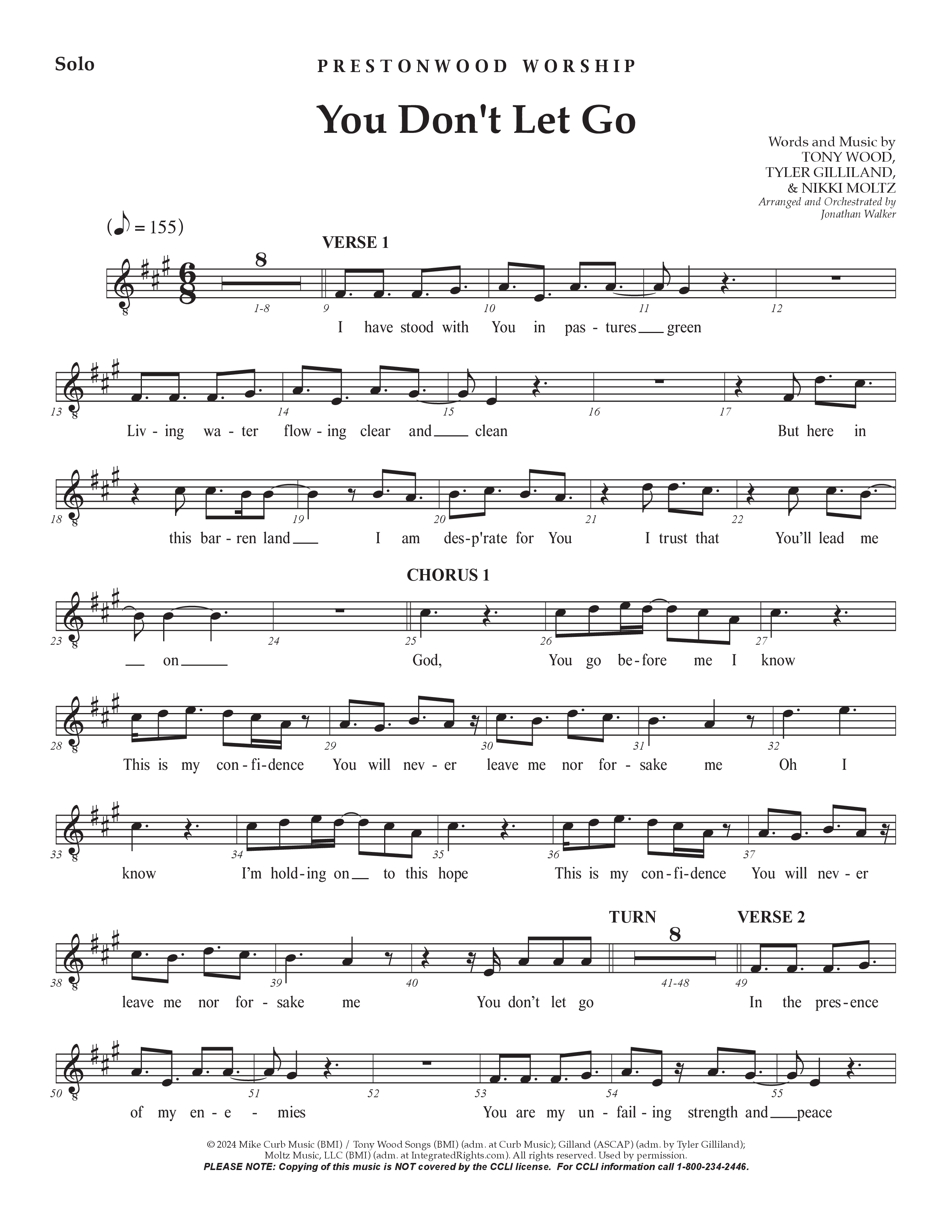 You Don't Let Go (Choral Anthem SATB) Vocal Solo (Prestonwood Worship / Arr. Jonathan Walker)