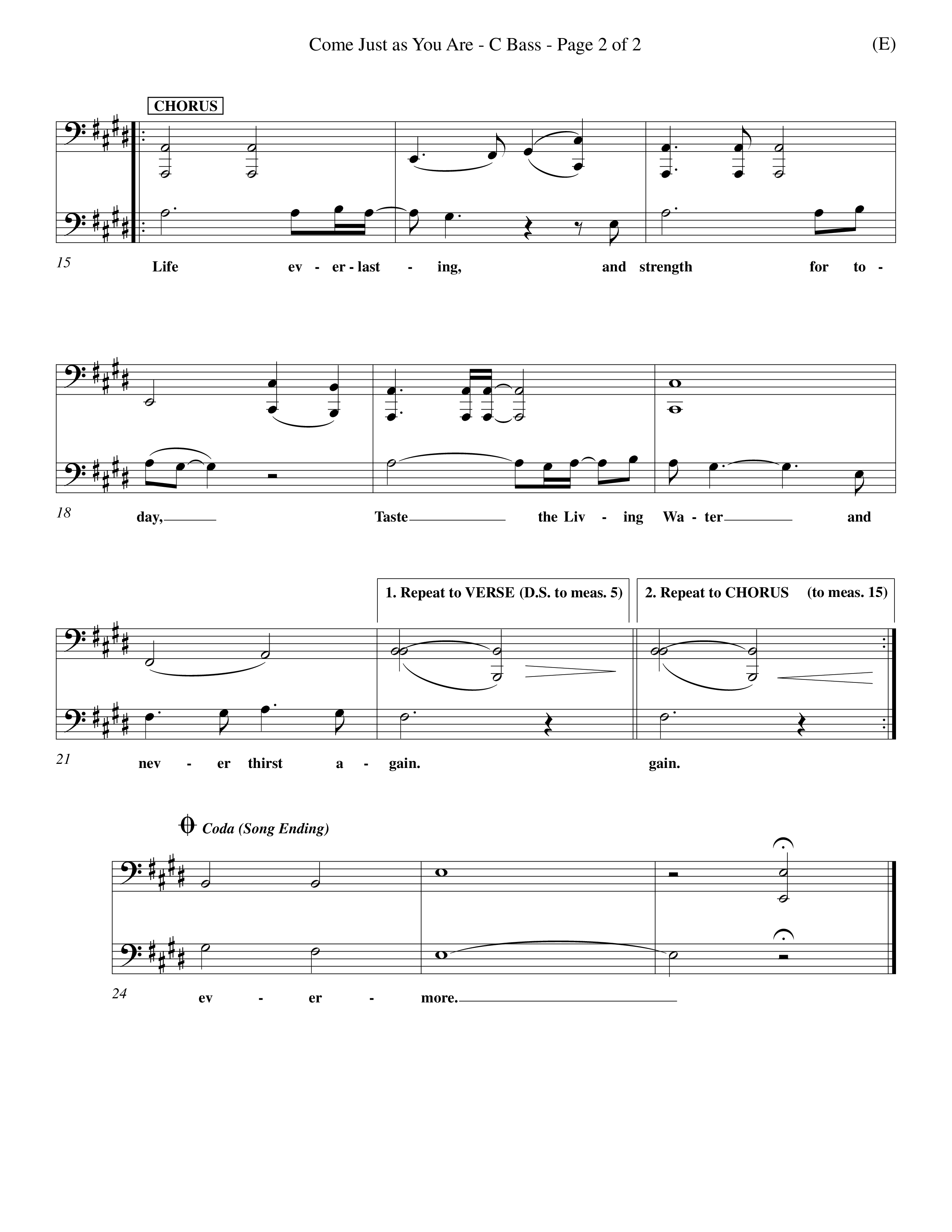Come Just As You Are (Choral Anthem SATB) Contrabass (Word Music Choral / Orch. David Winkler)