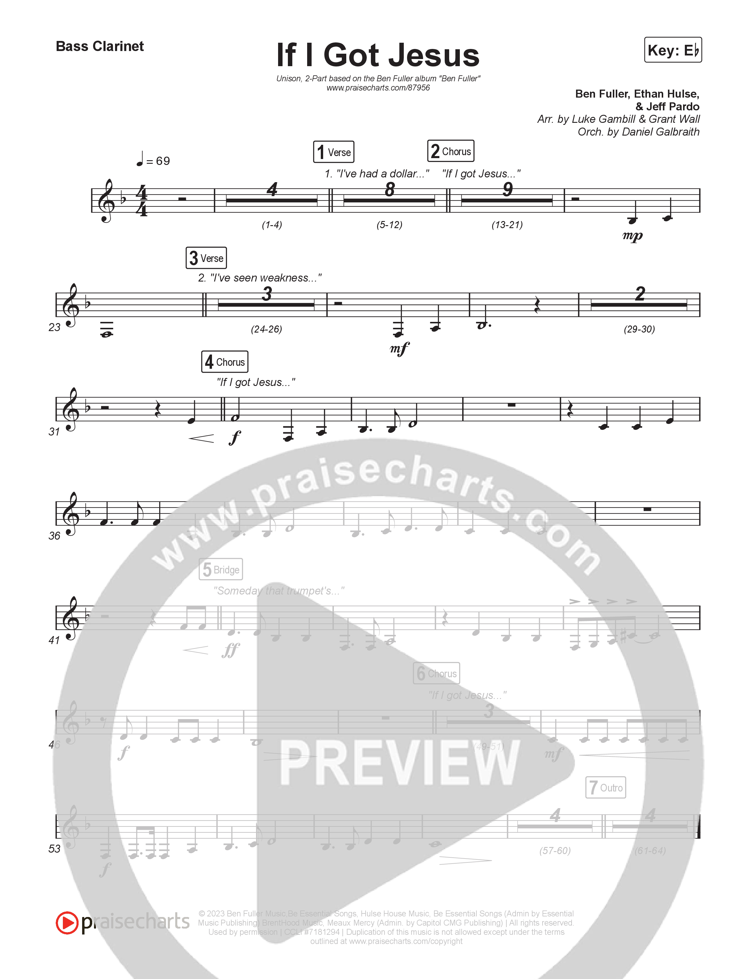 If I Got Jesus (Unison/2-Part) Bass Clarinet (Ben Fuller / Arr. Luke Gambill)