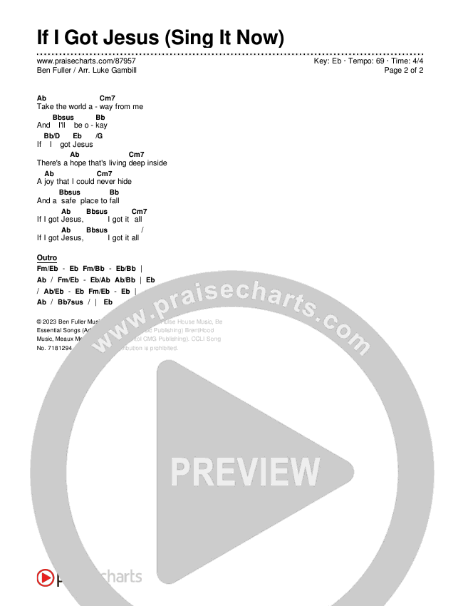 If I Got Jesus (Sing It Now) Chords & Lyrics (Ben Fuller / Arr. Luke Gambill)