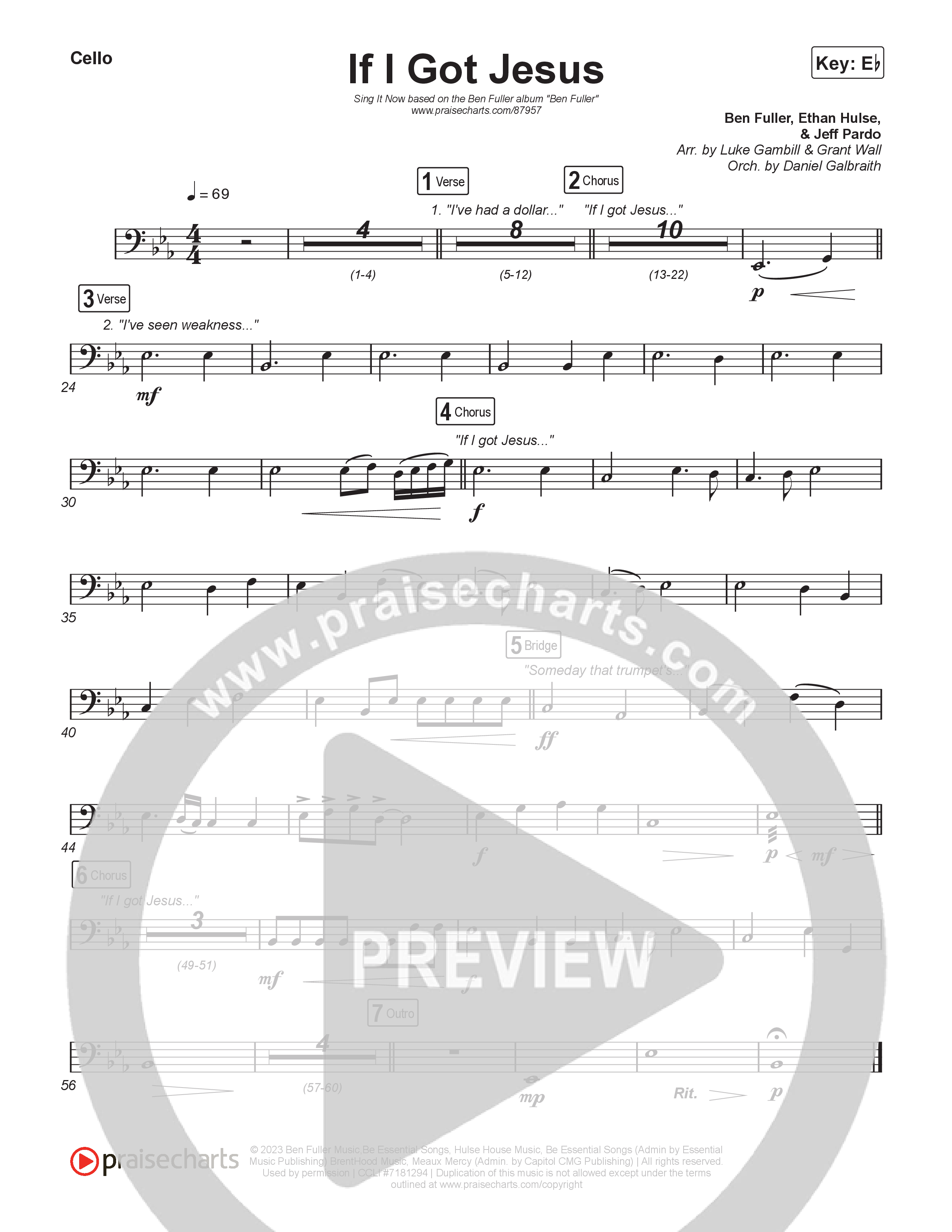 If I Got Jesus (Sing It Now) Cello (Ben Fuller / Arr. Luke Gambill)