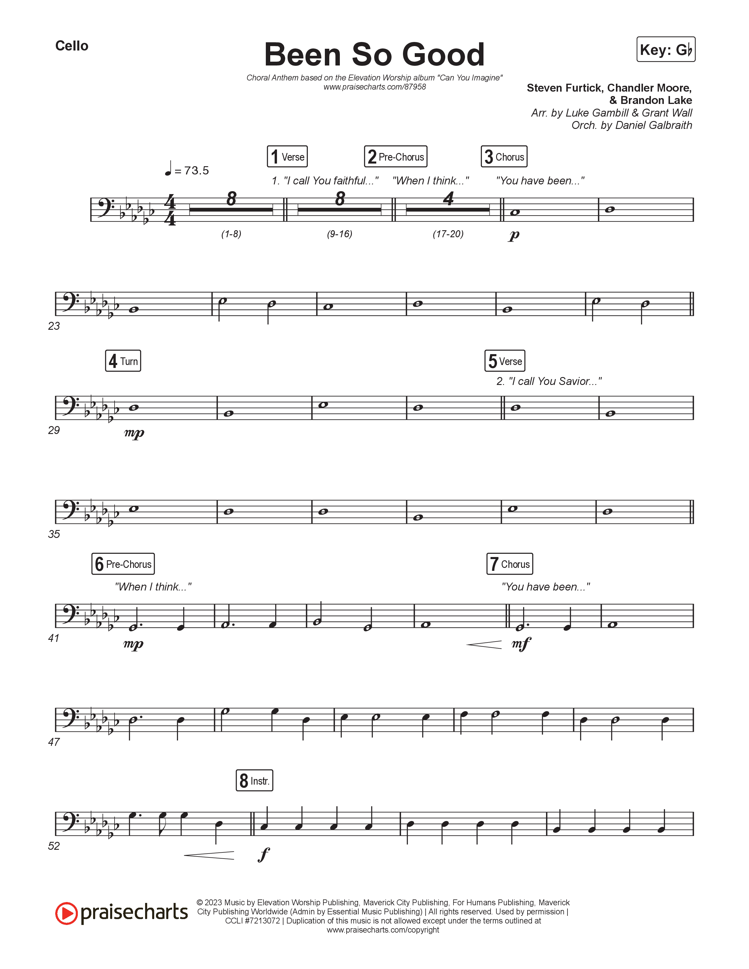 Been So Good (Choral Anthem SATB) Cello (Elevation Worship / Tiffany Hudson / Arr. Luke Gambill)