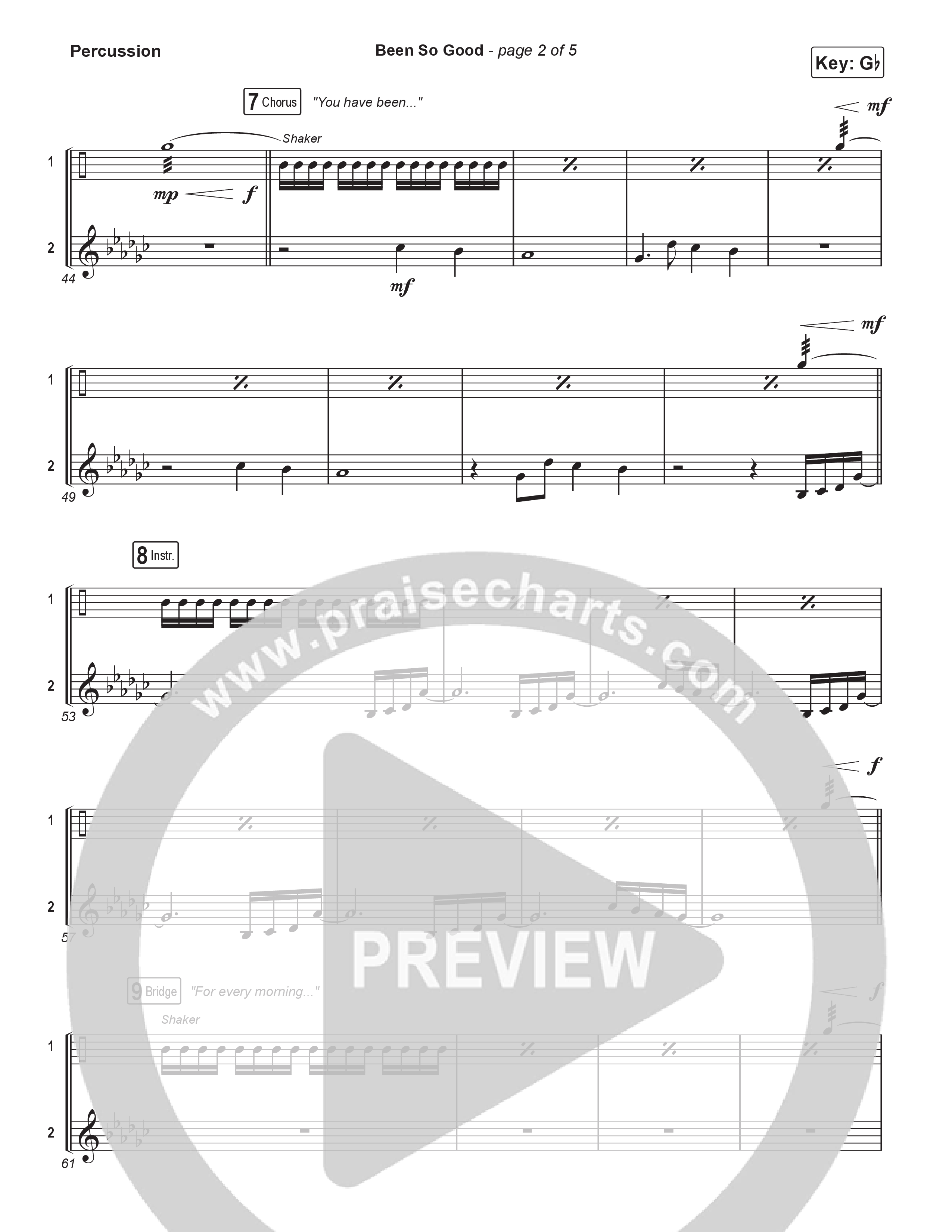 Been So Good (Choral Anthem SATB) Percussion (Elevation Worship / Tiffany Hudson / Arr. Luke Gambill)