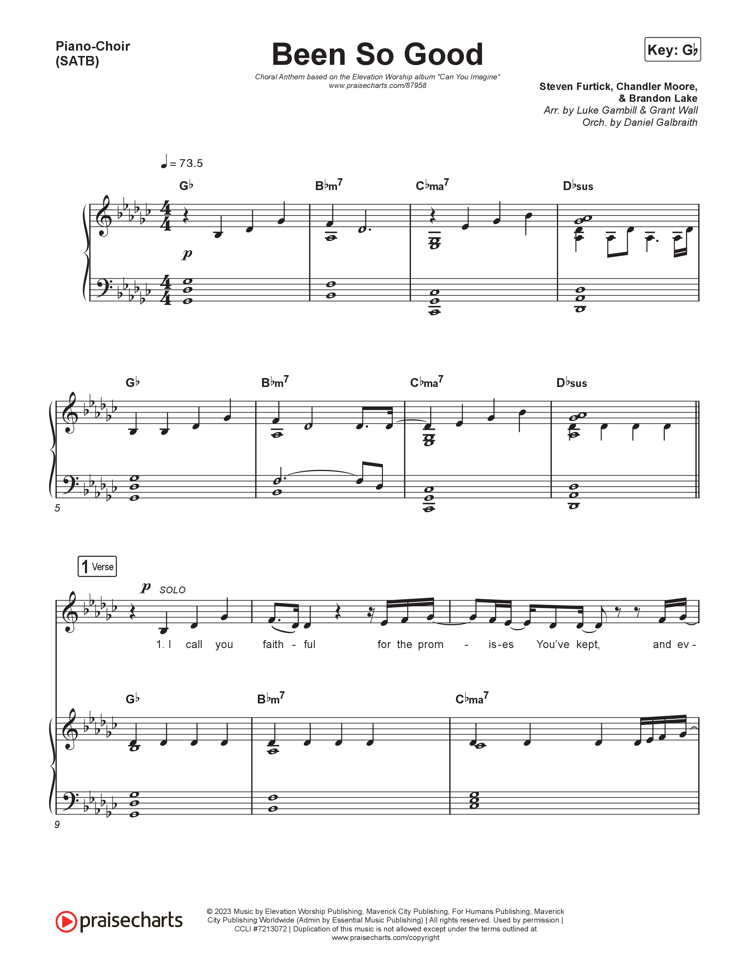 Been So Good (Choral Anthem SATB) Piano/Vocal (SATB) (Elevation Worship / Tiffany Hudson / Arr. Luke Gambill)
