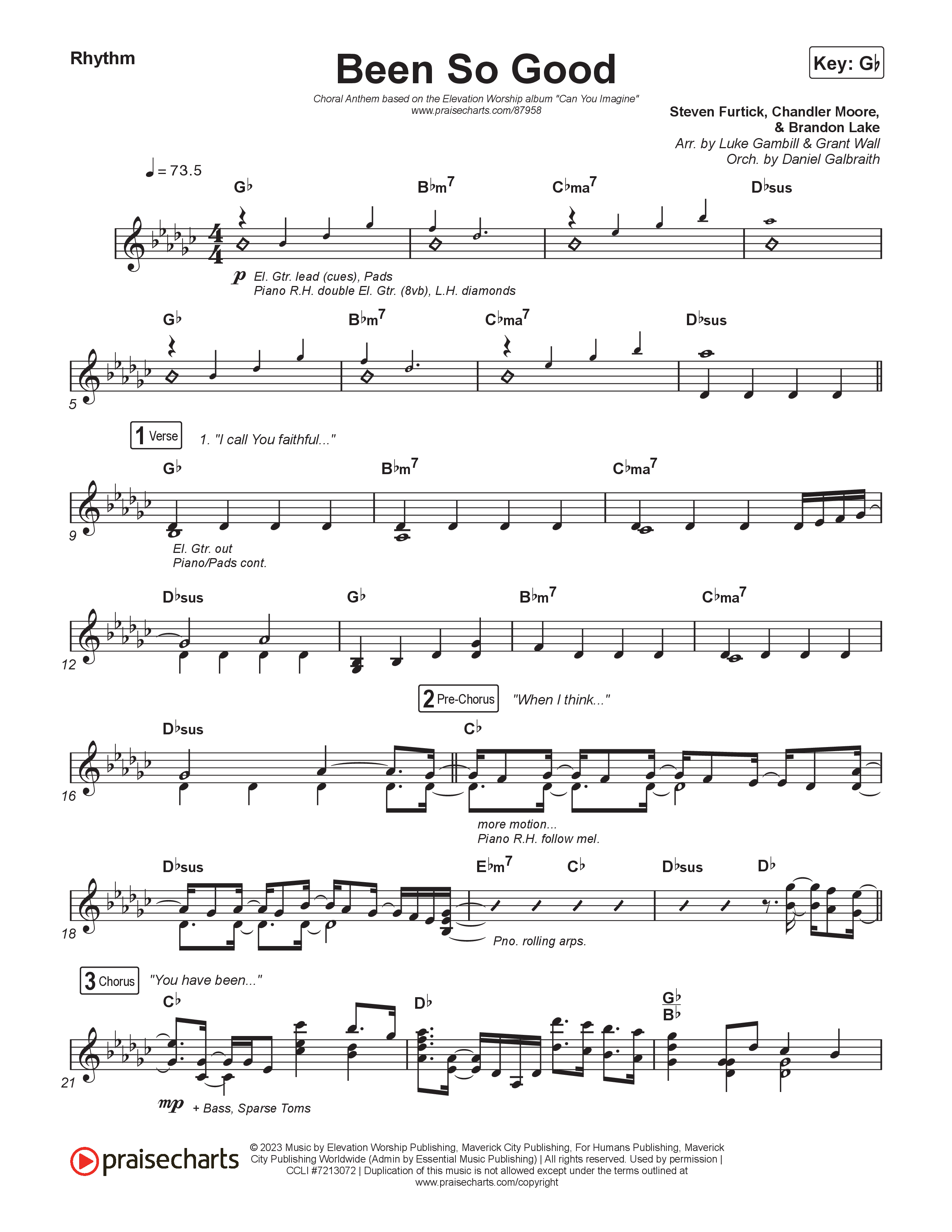 Been So Good (Choral Anthem SATB) Rhythm Chart (Elevation Worship / Tiffany Hudson / Arr. Luke Gambill)