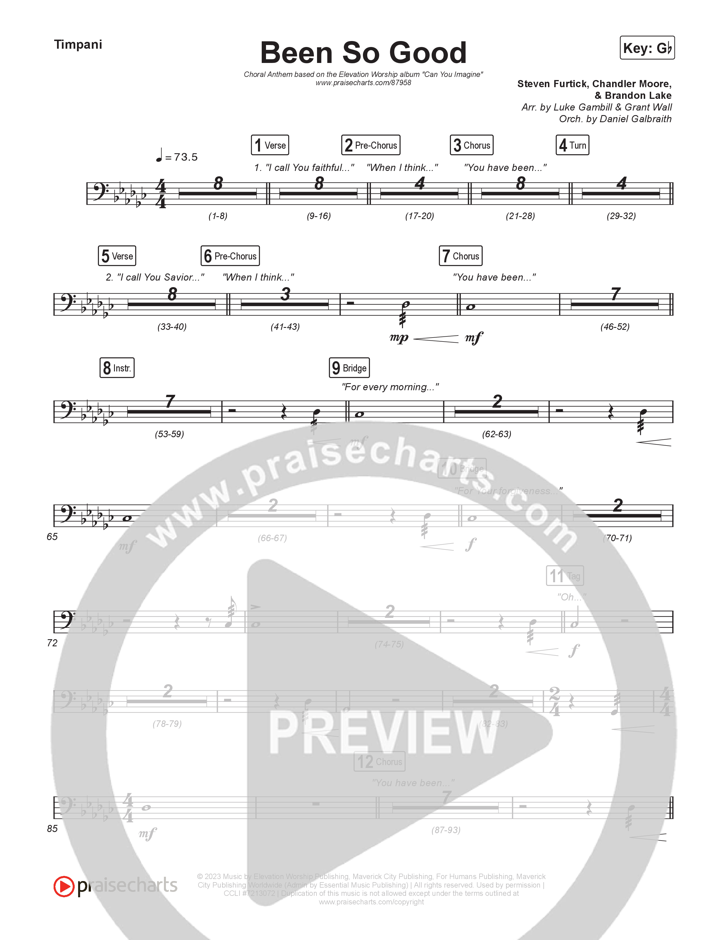 Been So Good (Choral Anthem SATB) Timpani (Elevation Worship / Tiffany Hudson / Arr. Luke Gambill)