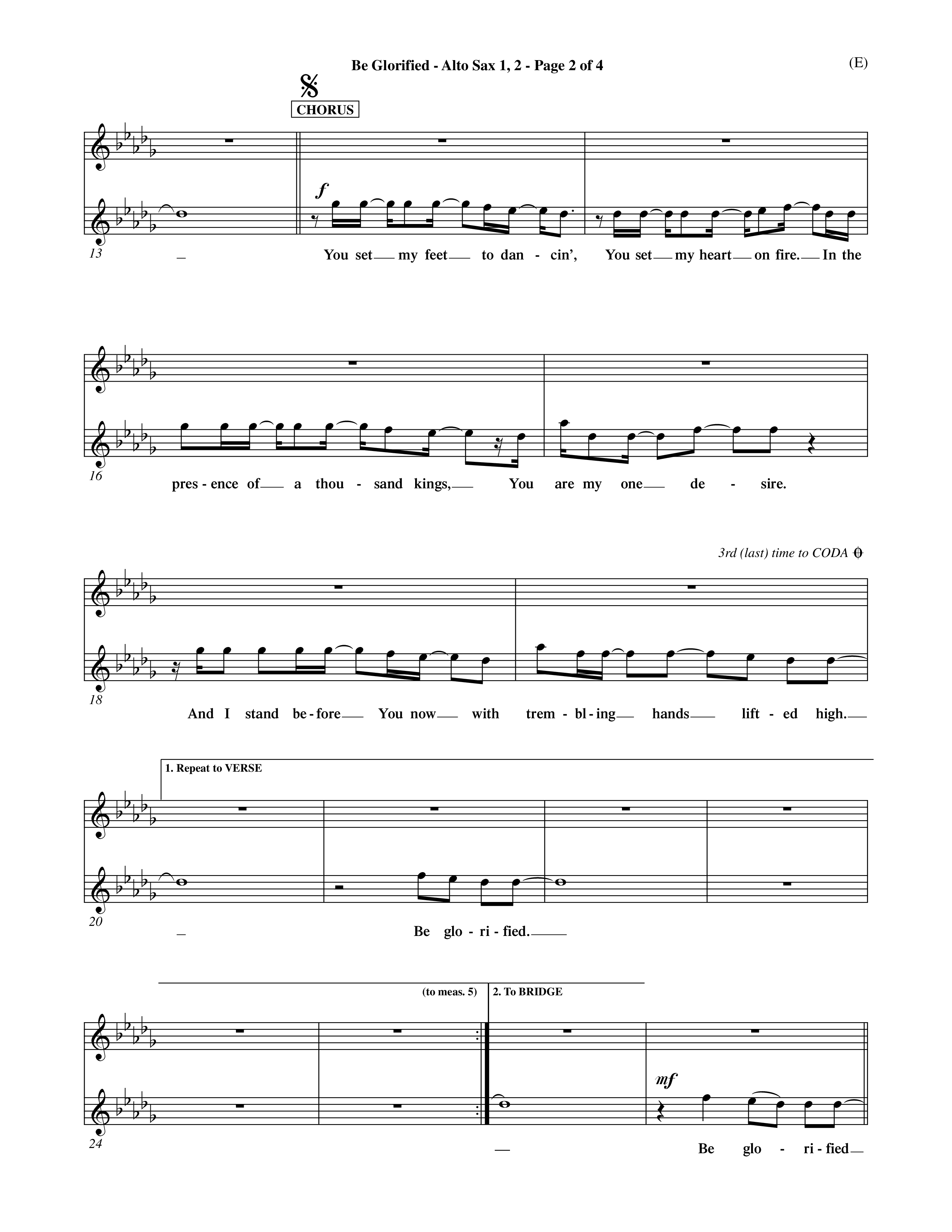 Be Glorified (Choral Anthem SATB) Alto Sax 1/2 (Word Music Choral / Orch. Dave Williamson)