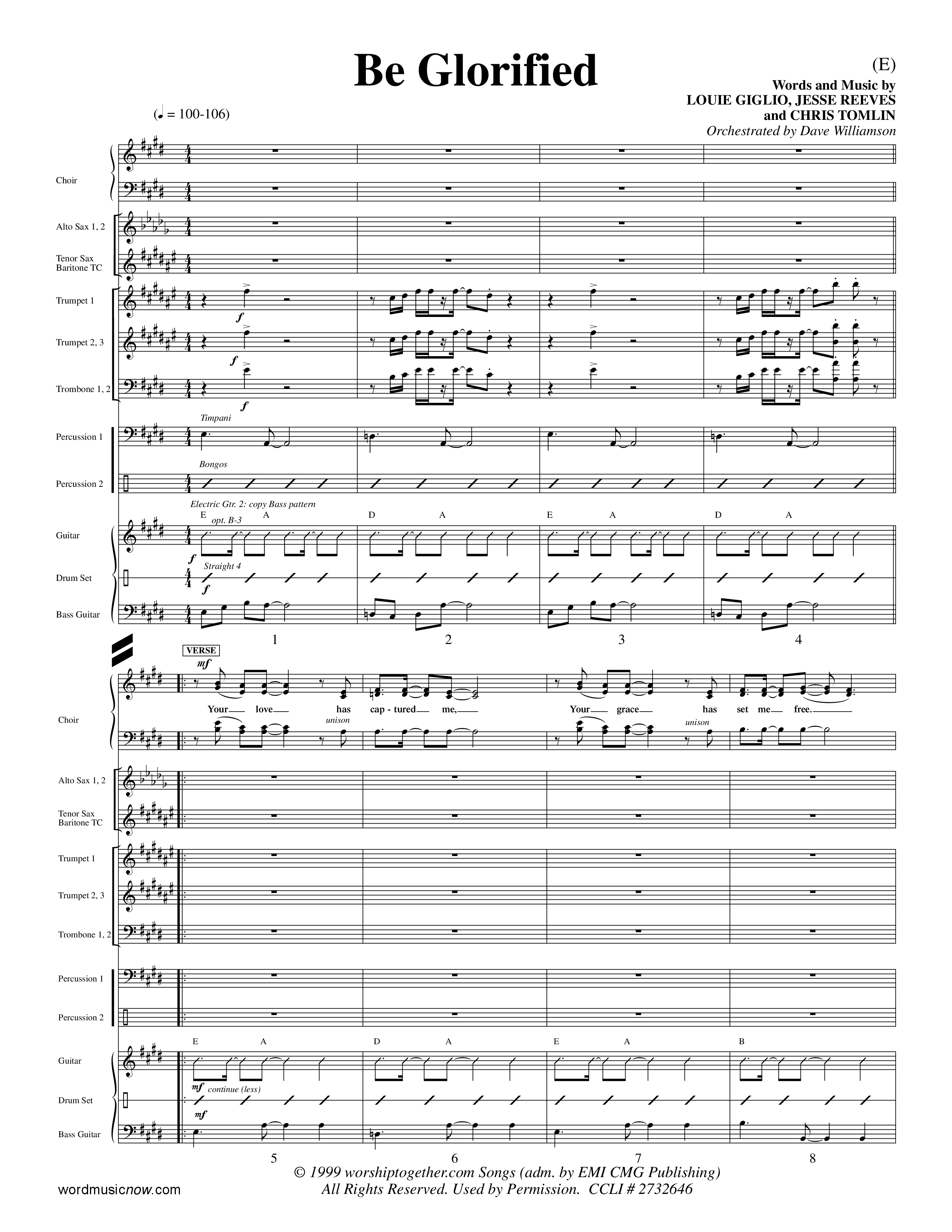 Be Glorified (Choral Anthem SATB) PraiseBand (incl. Brass) (Word Music Choral / Orch. Dave Williamson)