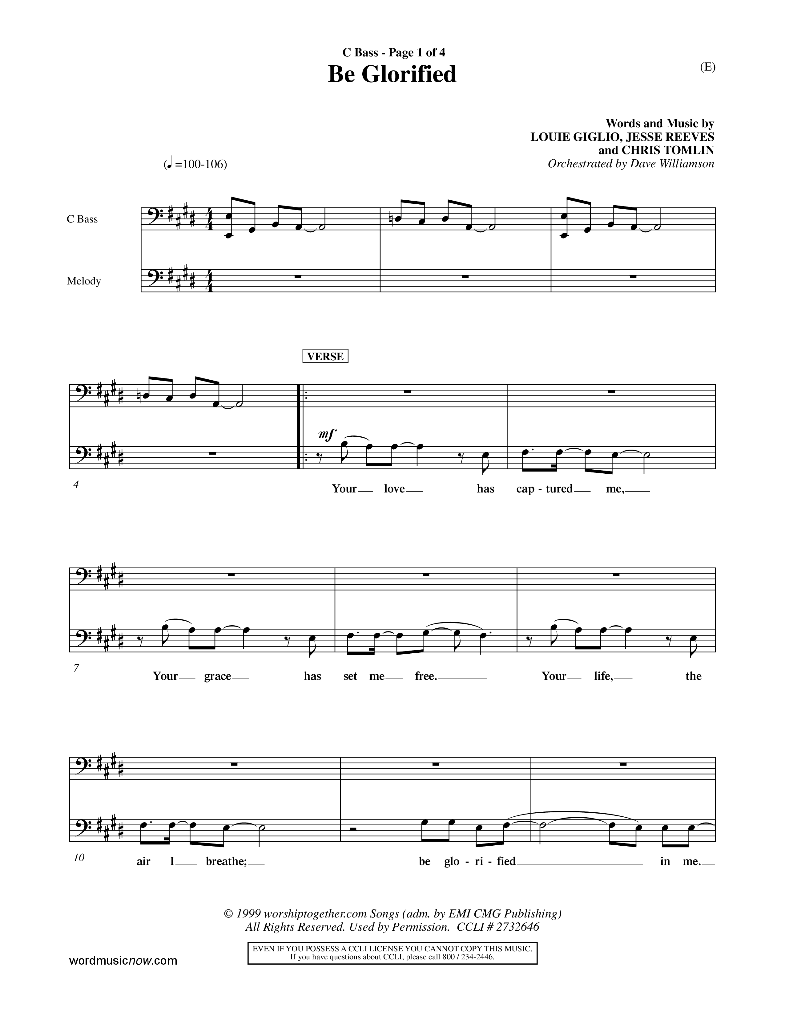 Be Glorified (Choral Anthem SATB) Contrabass (Word Music Choral / Orch. Dave Williamson)