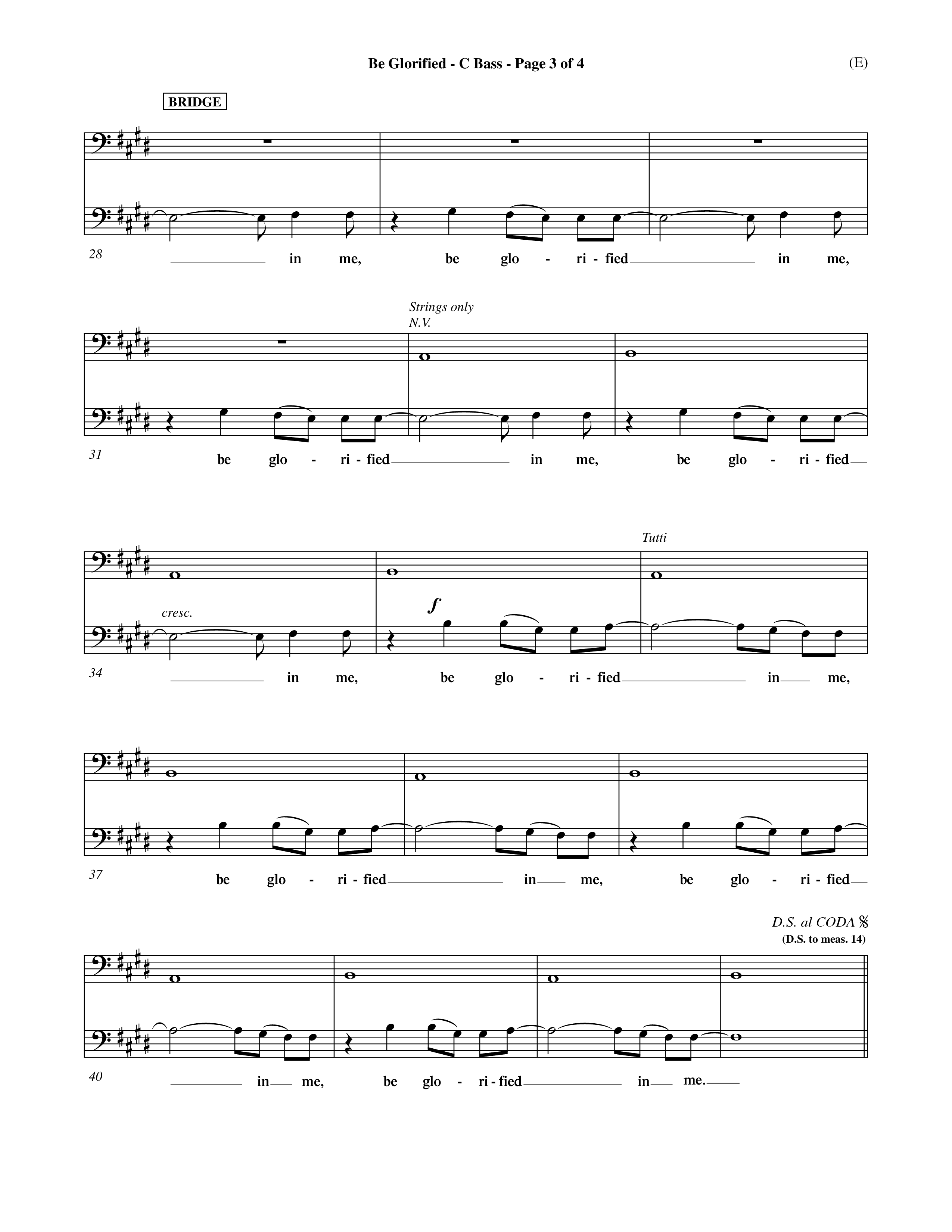 Be Glorified (Choral Anthem SATB) Contrabass (Word Music Choral / Orch. Dave Williamson)